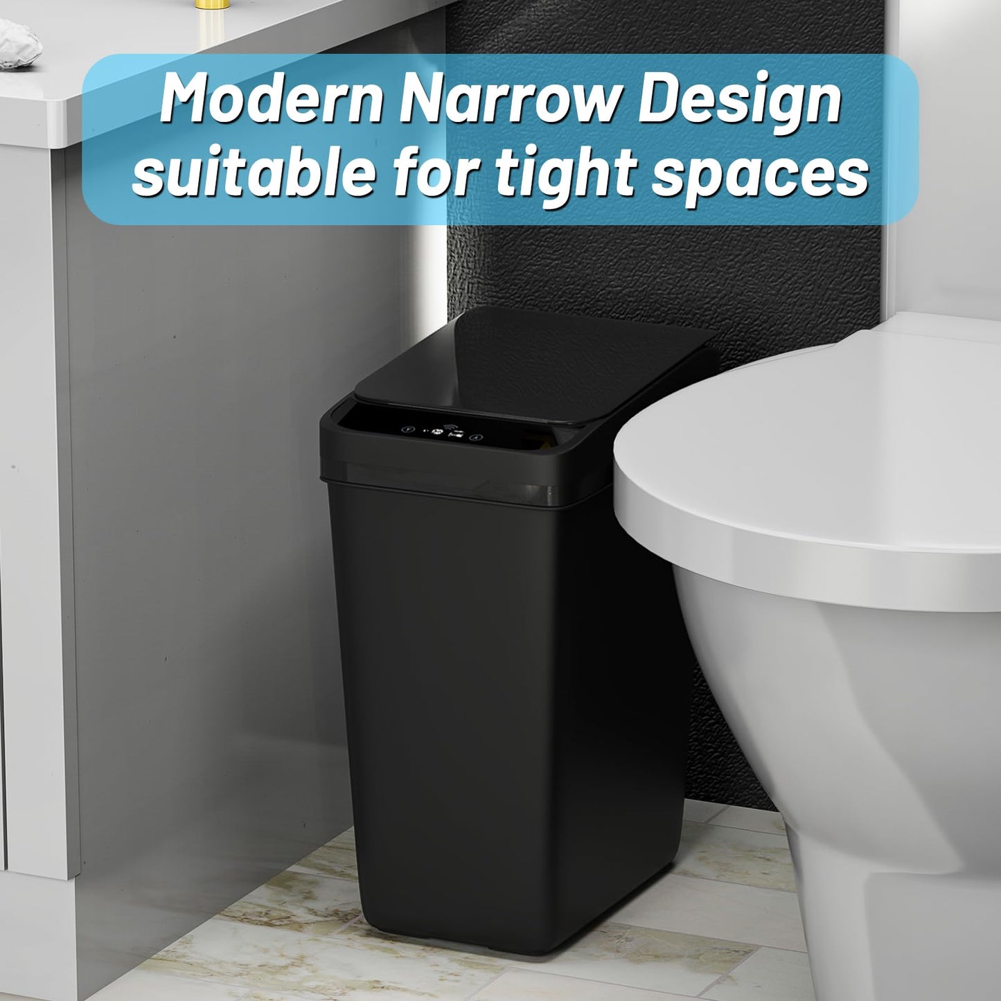 Procade 2Pack Touchless Bathroom Trash Can with Lid,4 Gal &2.5 Gal Slim Automatic Garbage Can, Auto Skinny Plastic Trash Bin, Small Motion Sensor Trash Bin for Bedroom, Bathroom, Office,RV(Black)