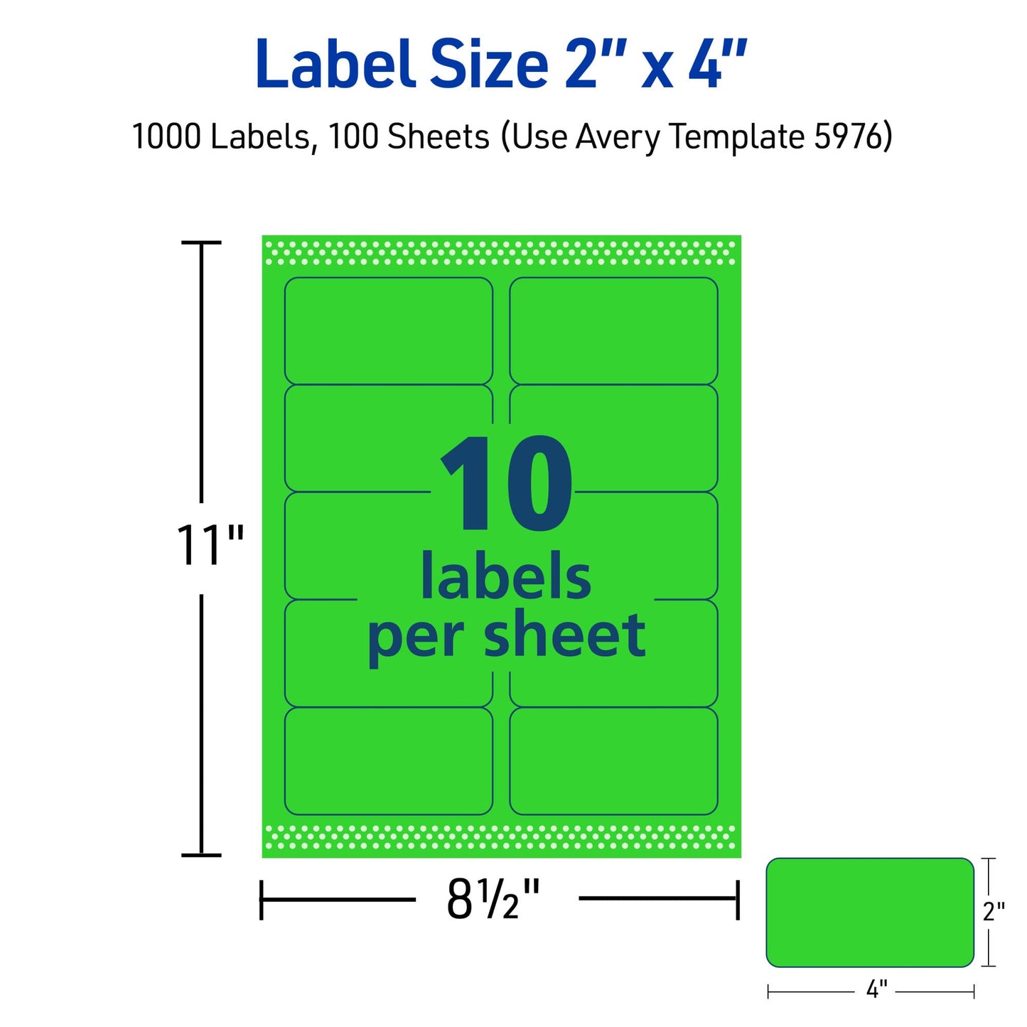Avery Printable Shipping Labels with Sure Feed, 2" x 4", Neon Green, Laser & Inkjet Compatible, 1,000 Blank Labels Total, Great for Branding, Mailing, Organizing, and More (5976)