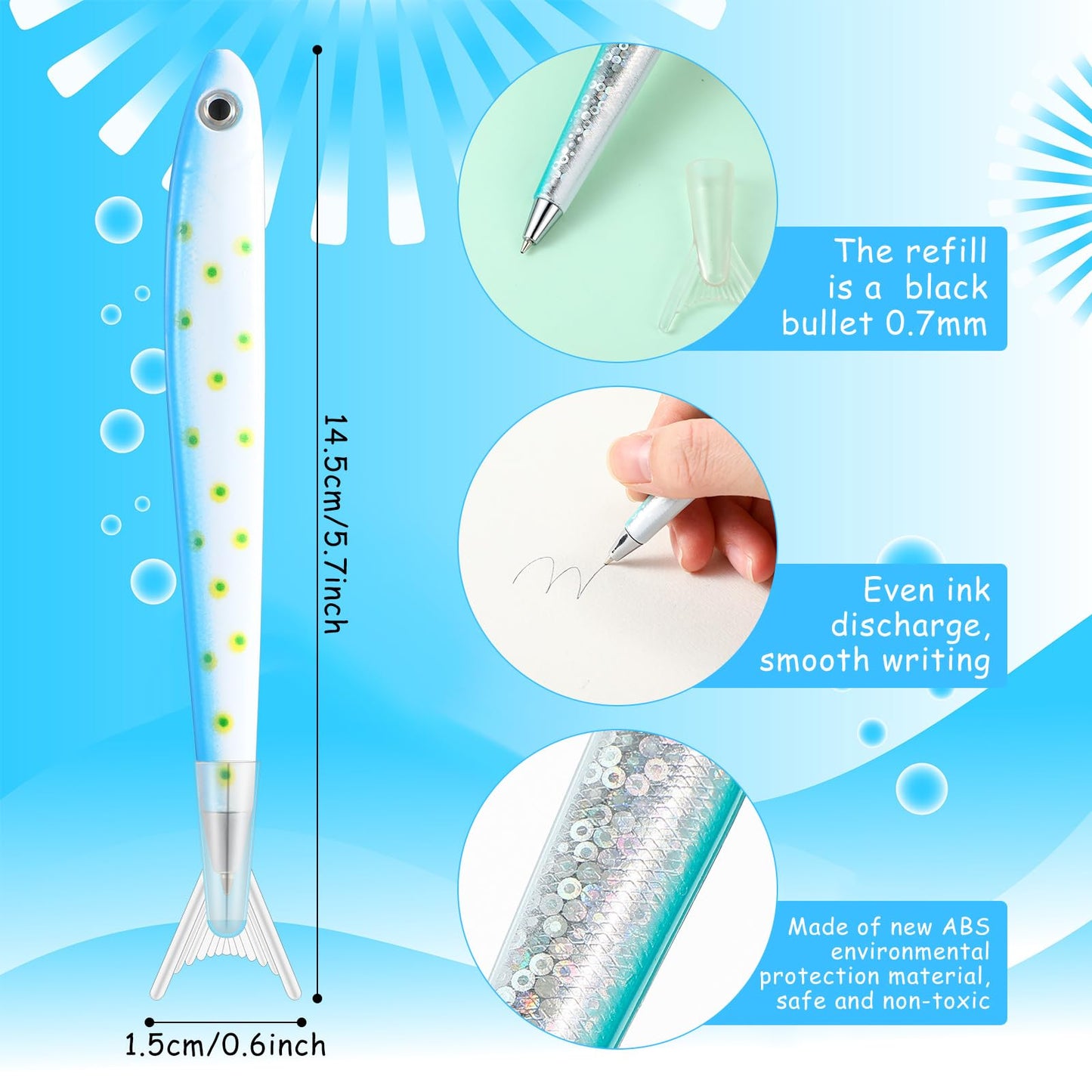 Meanplan Fish Pen Favors Gifts Cute Fishing Party Decorations Creative Glitter Ballpoint Pens for Adults Office Birthday Themed Party Decor(40 Pack)