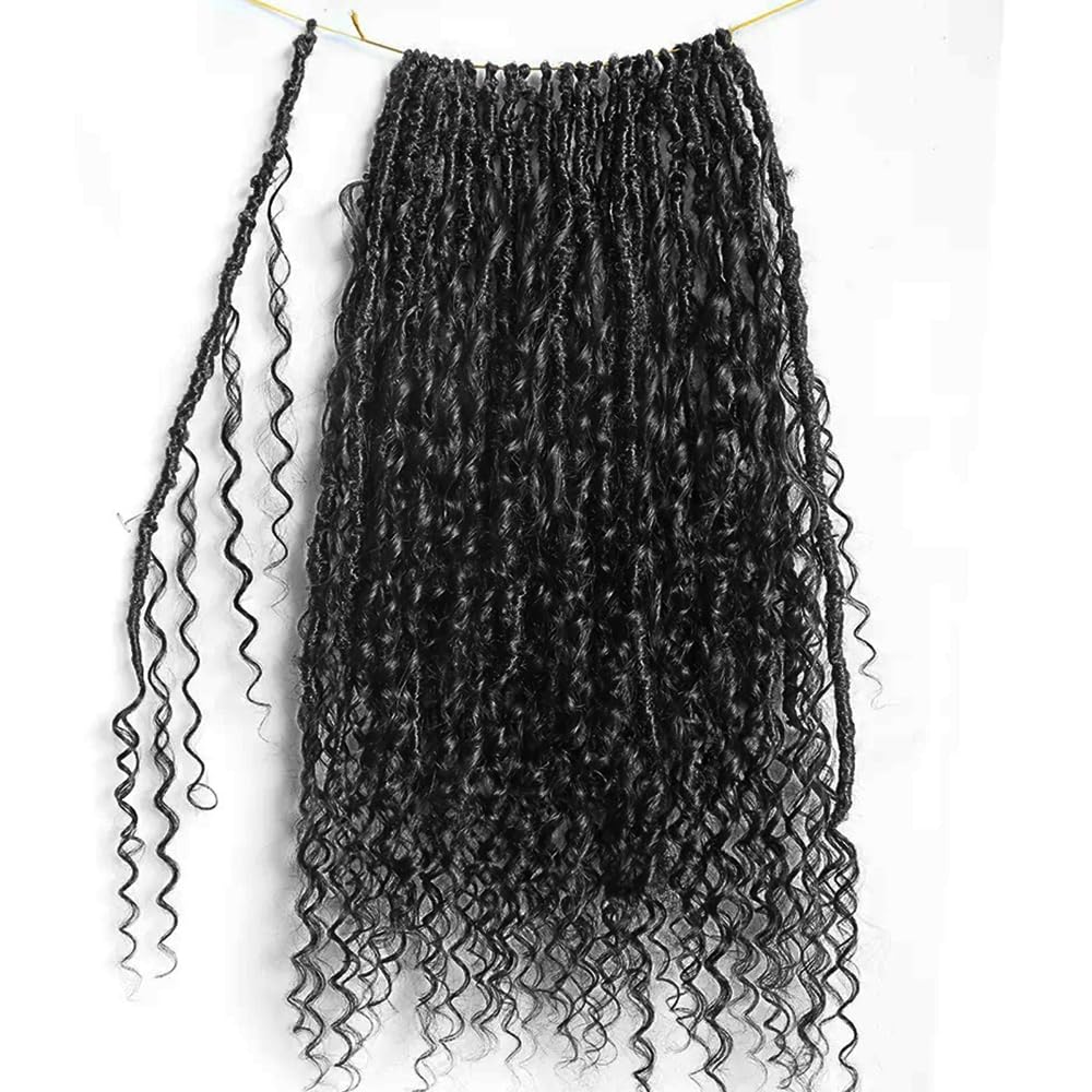 Pre-looped Crochet Locs with Human Hair Curls Dreadlocks Hair With Curly Human Hair End Soft Messy Boho Faux Locs for Women 26inch 24 Locs