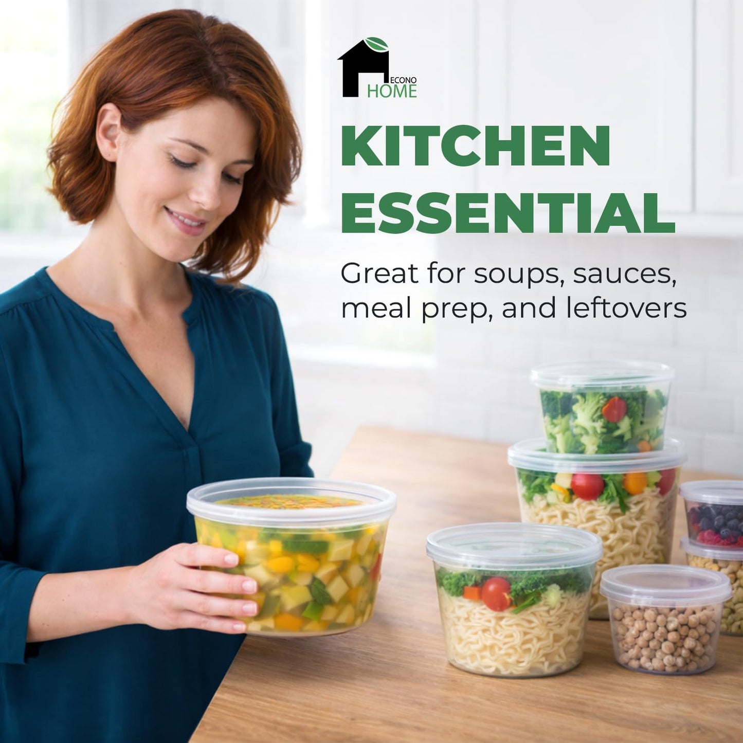 EconoHome Clear Deli Containers with Lids - 240-Pack, 32oz Plastic Containers with Lids for Food Storage, Meal Prep, Leftover, Restaurant Business, Takeout - Fridge, Microwave & Freezer-Safe