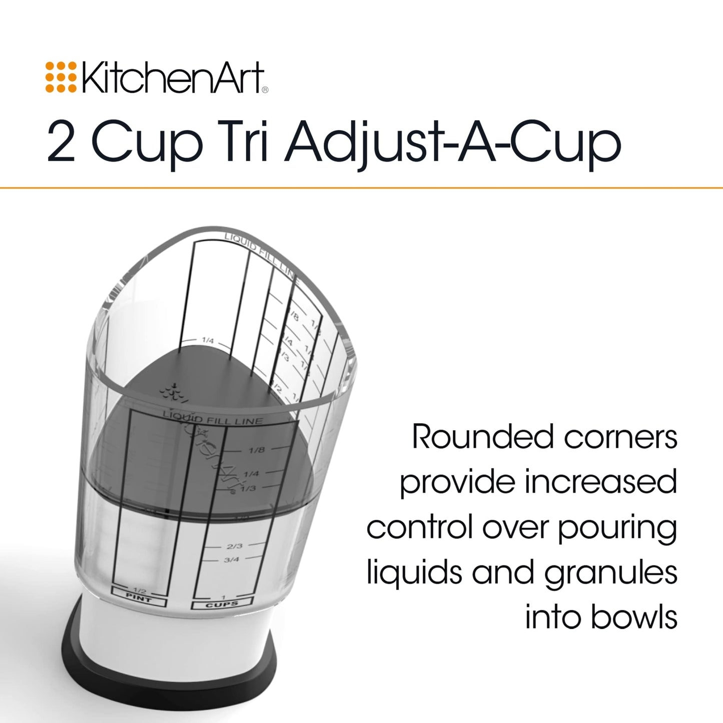 KitchenArt Pro Adjustable Measuring Set, Includes Adjustable Tablespoon, Teaspoon, and 2 Cup Measuring Cup