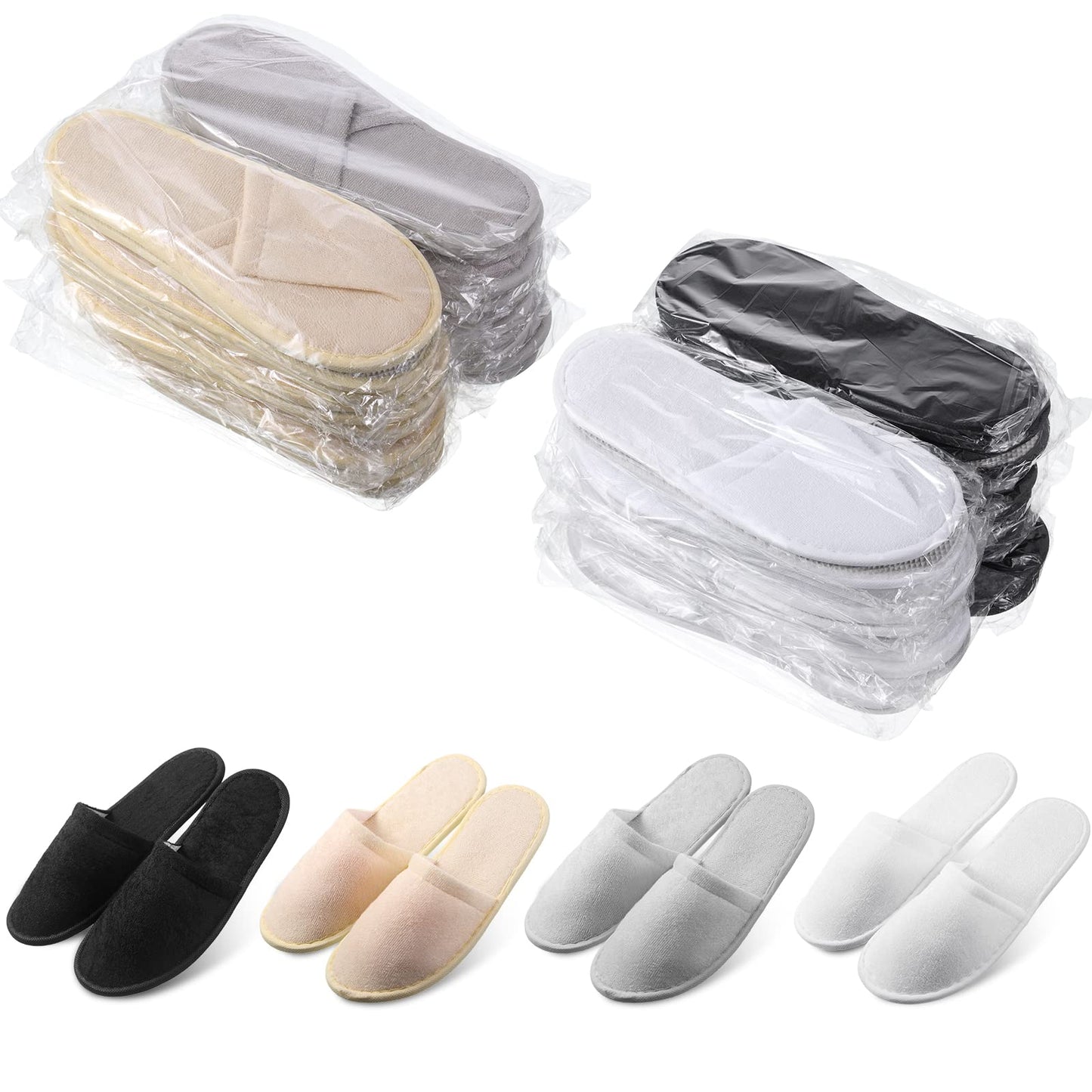 Geyoga 24 Pairs Disposable Slippers for Guests Bulk Women Men 2 Size Cotton Soft Hotel Spa Slippers for Home Indoor Travel Wedding Party(White, Light Gray, Black, Khaki,M)