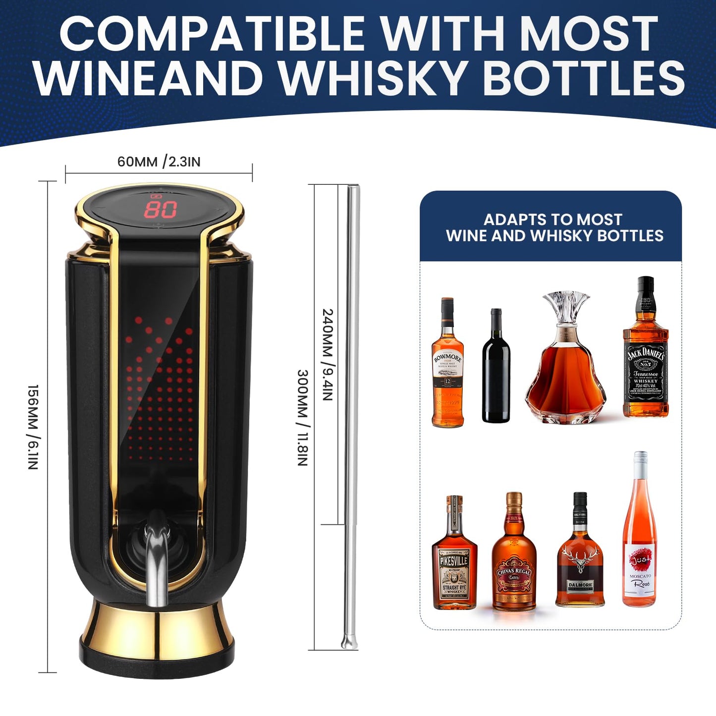 BLUBYEES Luxurious 4-in-1 Electric Wine Aerator, Decanter, Dispenser & Vacuum Saver with LED Display - Wine Pourer Gift for Women and Wine Lovers