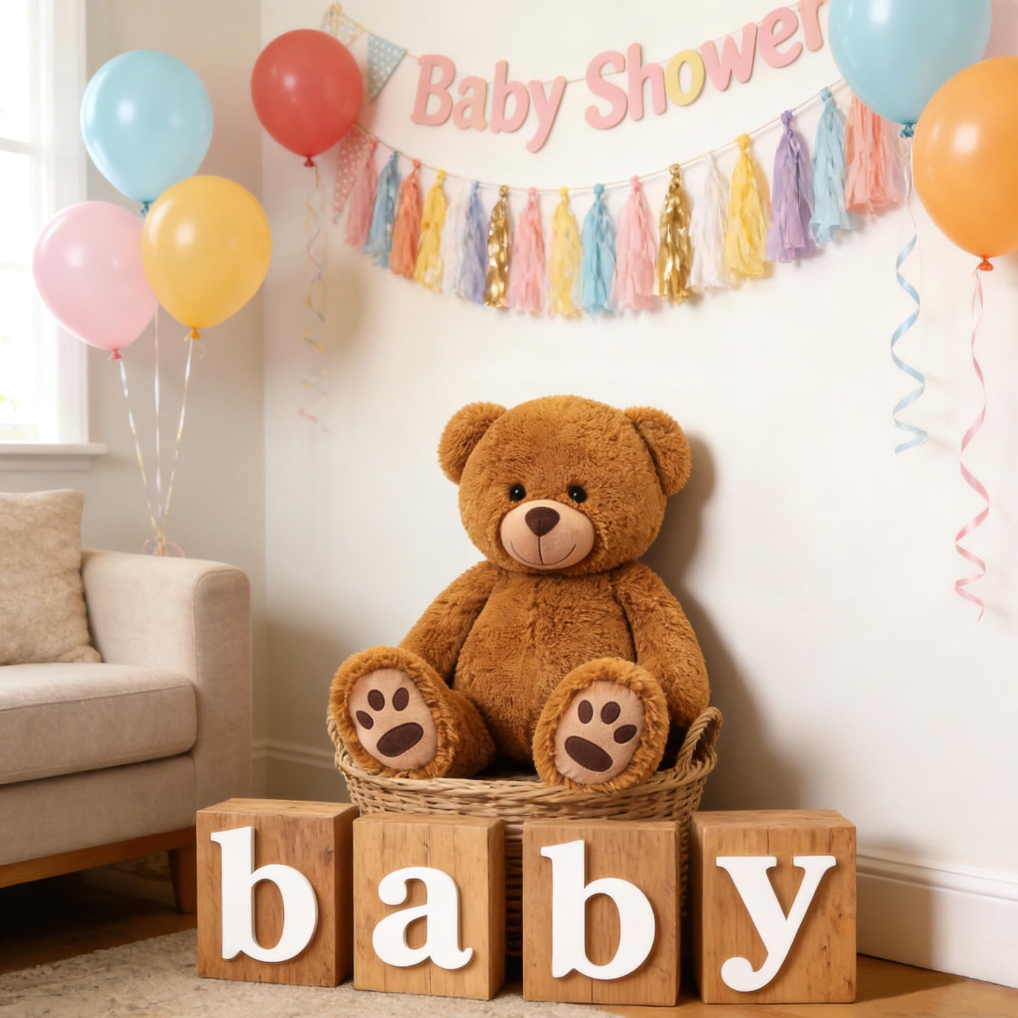 LotFancy 20 inch Teddy Bear Stuffed Animals, Soft Cuddly Plush Bear, Cute Stuffed Animals Toy with Footprints, Gifts for Kids Baby Toddlers on Baby Shower, Birthday, Easter, Tan Color