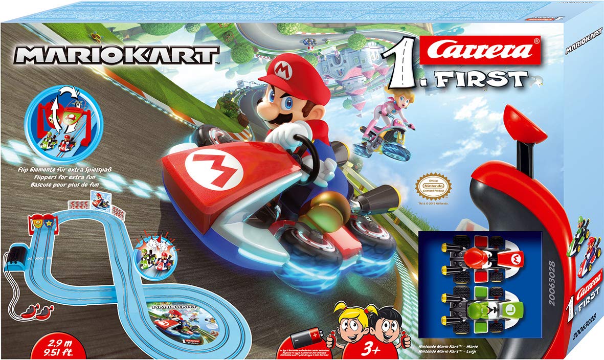 Carrera First Nintendo Mario Kart Slot Car Race Track - Includes 2 Cars: Mario and Luigi - Battery-Powered Beginner Toy Racing Set for Kids Ages 3 Years and Up