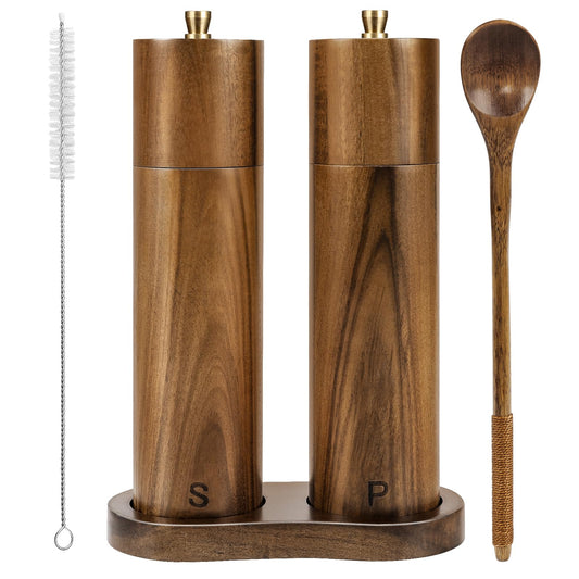 Yvake Wooden Salt and Pepper Grinder Set,8 Inch Manual Salt and Pepper Mill, Adjustable Coarseness and Refillable,Acacia Wood Pepper Grinder for your kitchen[Set of 2]