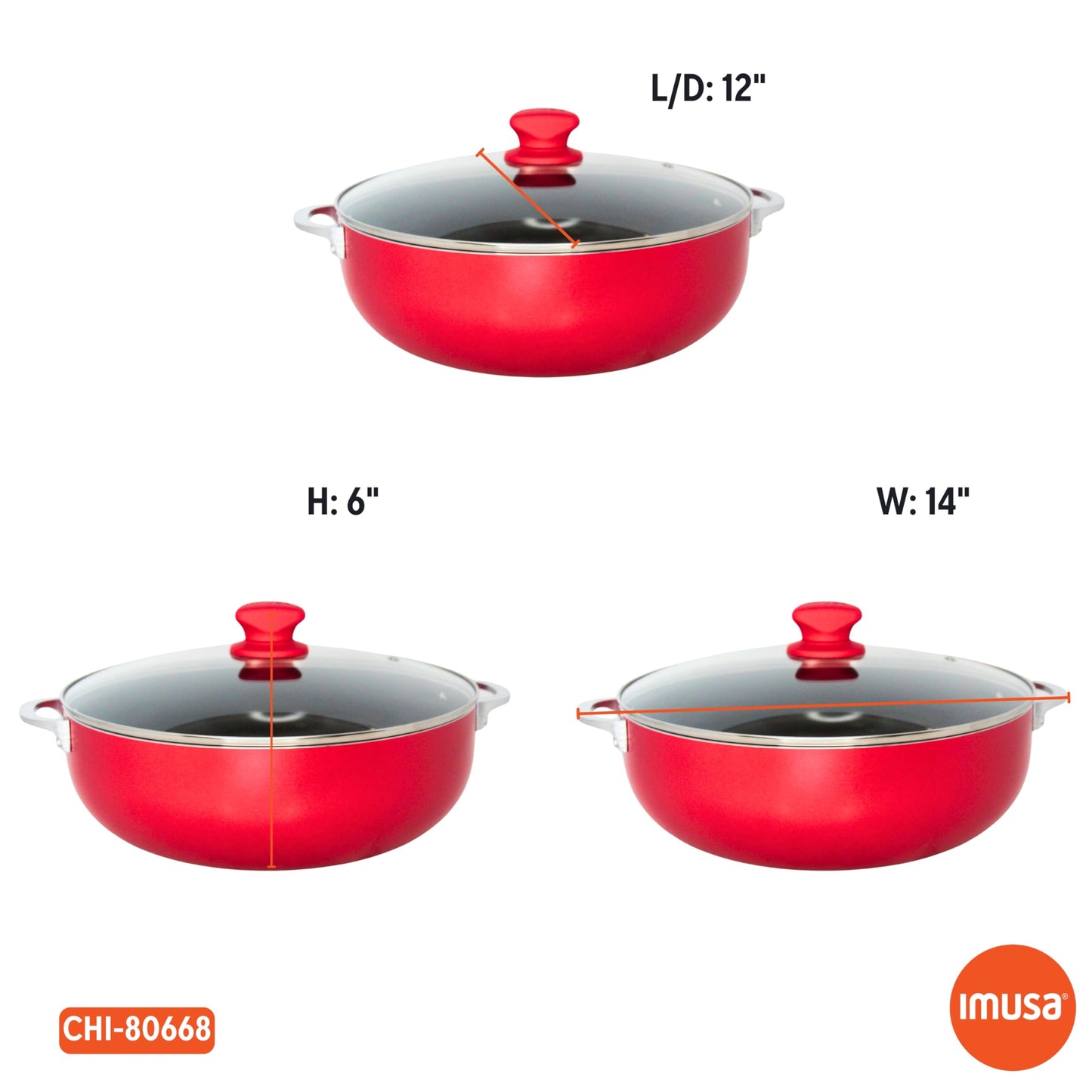 IMUSA 6.9 Qt Large Red Aluminum Dutch Oven Caldero with Black Ceramic Nonstick & Glass Lid – Big Rice, Stew, Cooking Pot for Soups, Beans, Braising & Traditional Hispanic Recipes