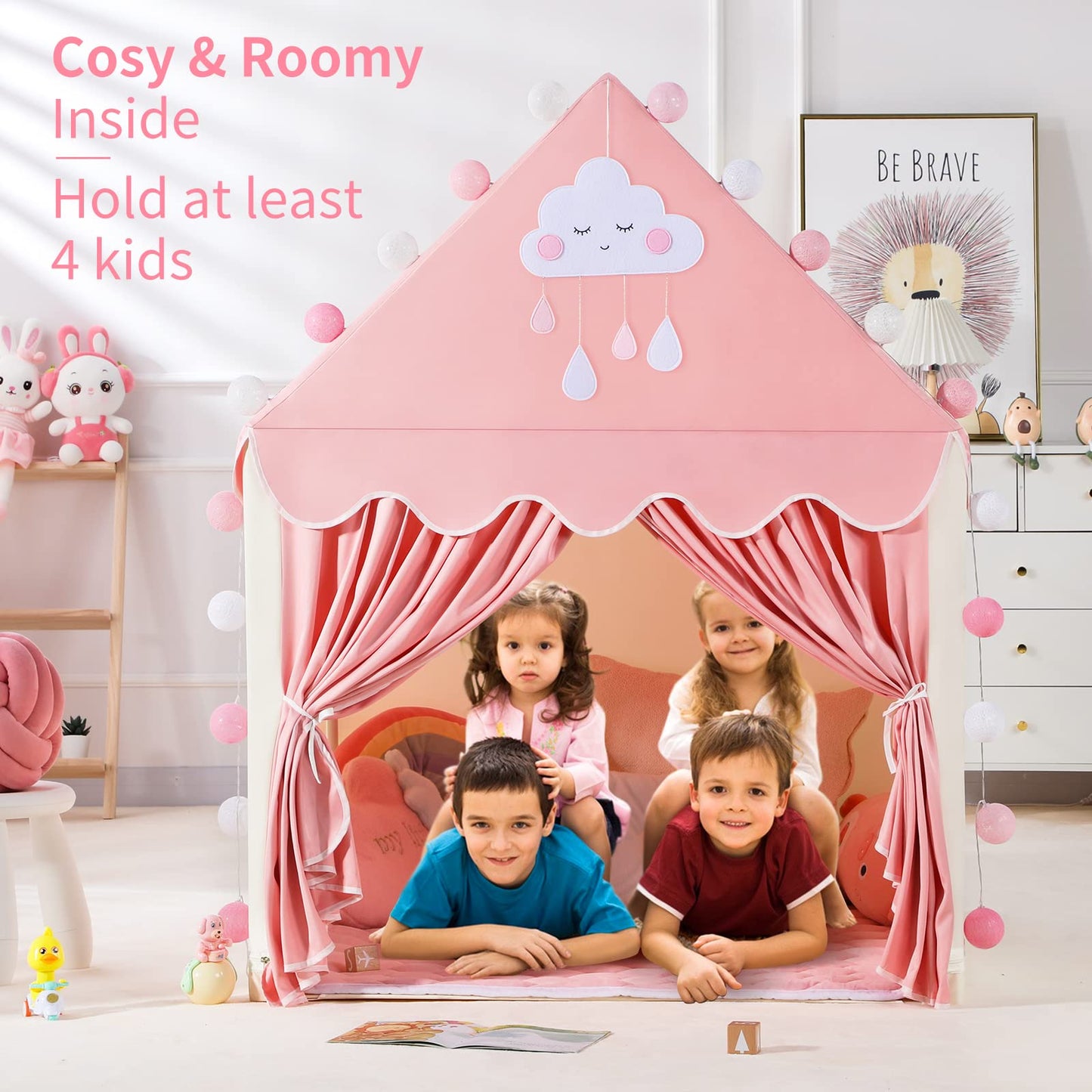 SISTICKER Kids Play Tents for Girls Large Fairy Playhouse for Kids Princess Castle Tent Gift Toys for Girl Toddler Children Play House (Pink) (Pink Tent)