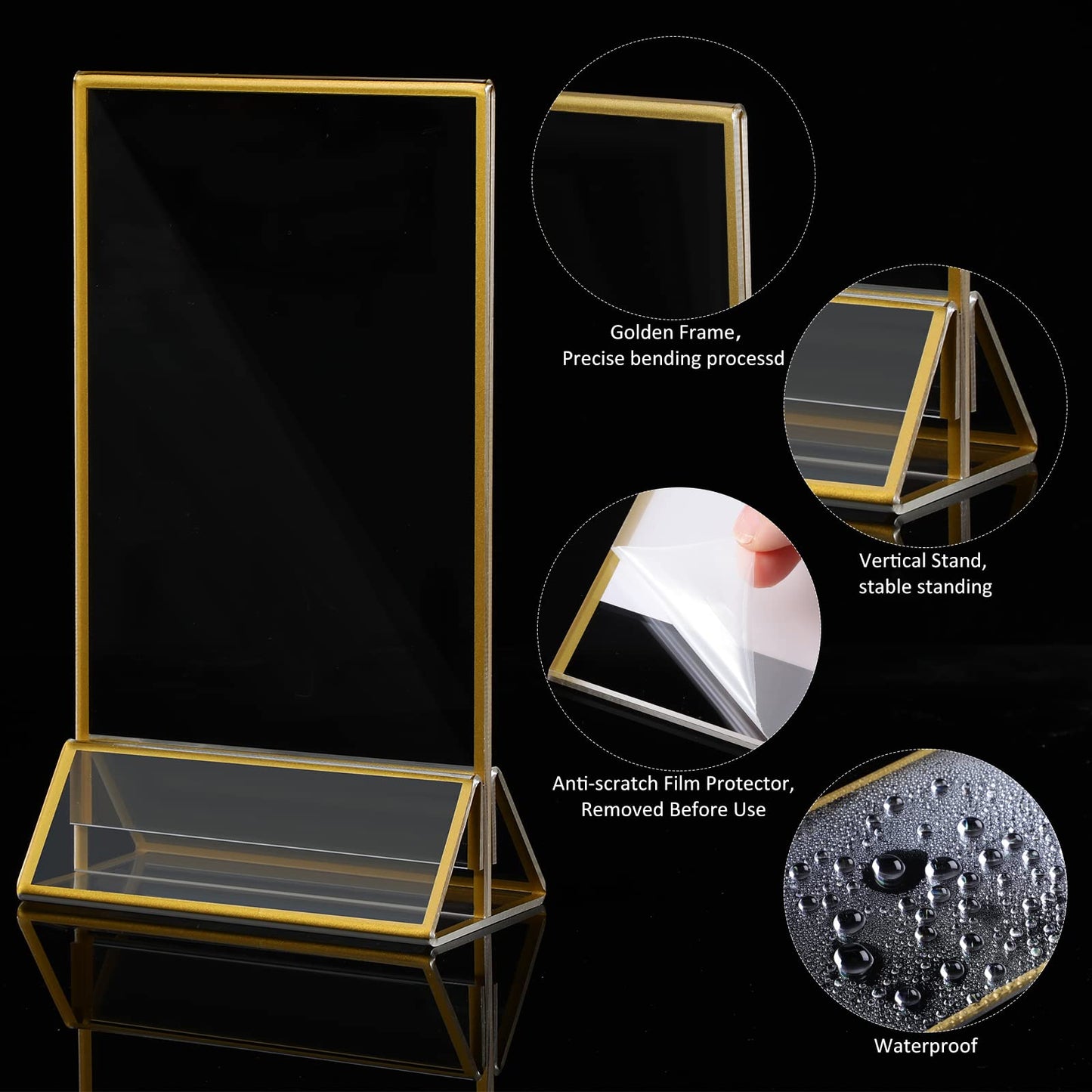 24 Pieces Gold Clear Acrylic Sign Holder Double Sided Menu Holder with Gold Borders Clear Sign Display Holder Acrylic Gold Table Number Holders for Wedding, Cards, and Photo Display (Vertical)