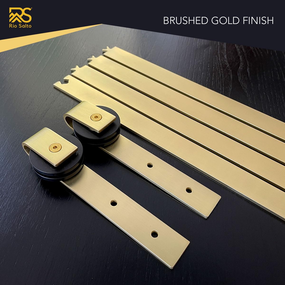 Rio Salto Mini Gold Barn Door Hardware Kit with Handles, Double Pannel Cabinet Sliding Barn Hardware Track for Sliding Furniture (Light Gold, 4FT Track Kit Plus Handles (Double Door)