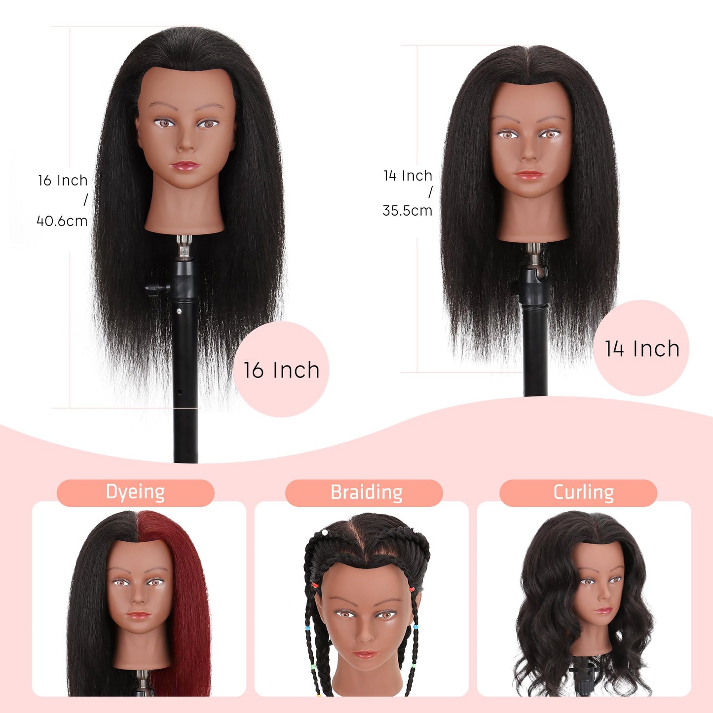 Mannequin Head Human Hair with Stand, 100% Real Human Hair Mannequin Head for Braiding, Hair Mannequin Head for Hair Styling with Stand Tripod