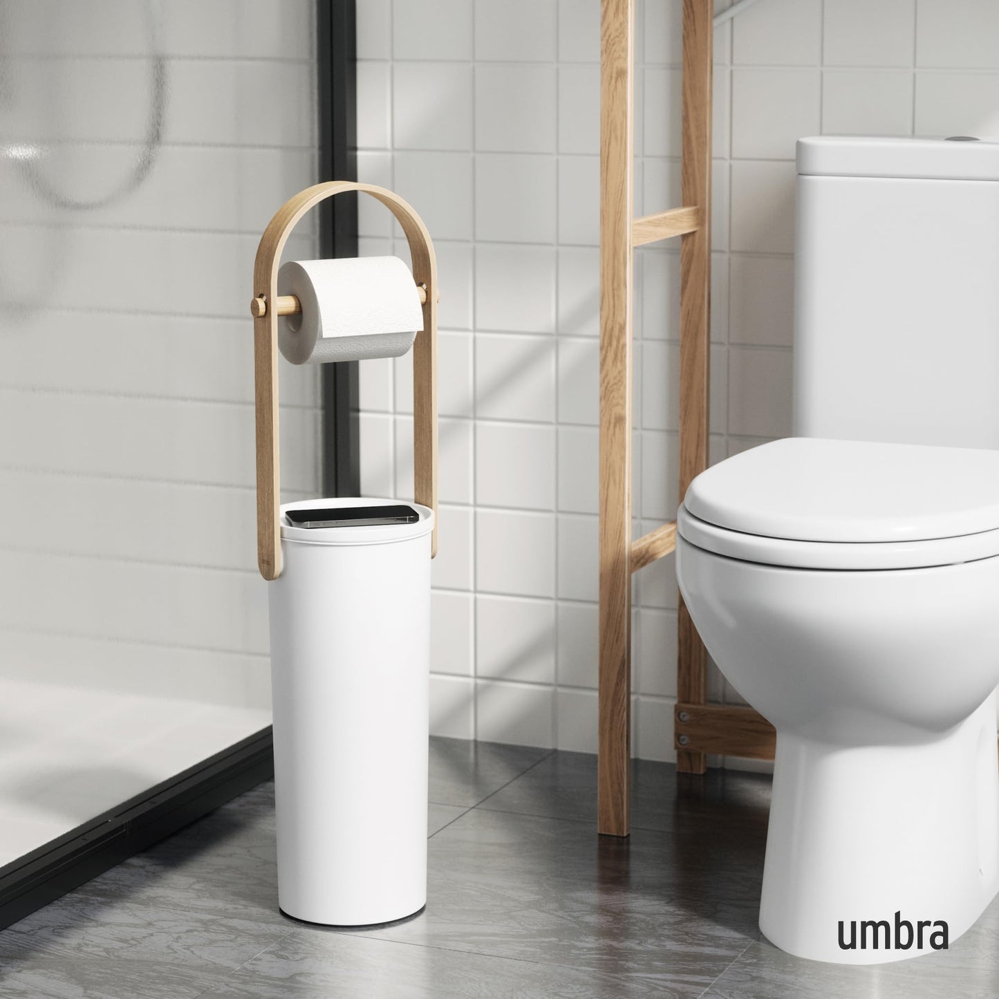 Umbra Bellwood Toilet Paper Stand Holder with Reserve Storage Compartment for 3 Rolls