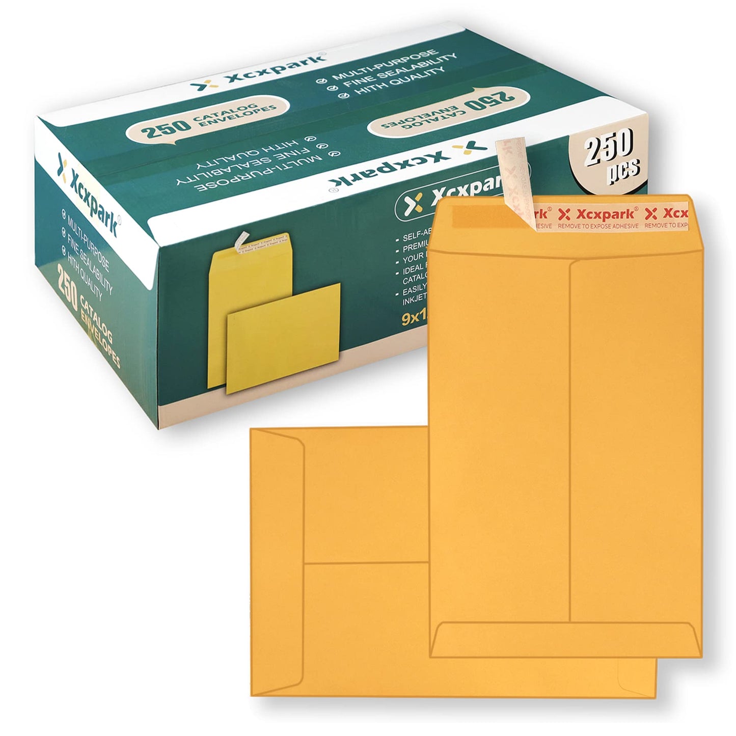Xxcxpark 250 PCS 9x12 inches Security Catalog Envelopes Printable Self Seal Envelopes, Anti Tear brown Kraft Envelopes for Invitation Cards, Pictures, Photos, Documents