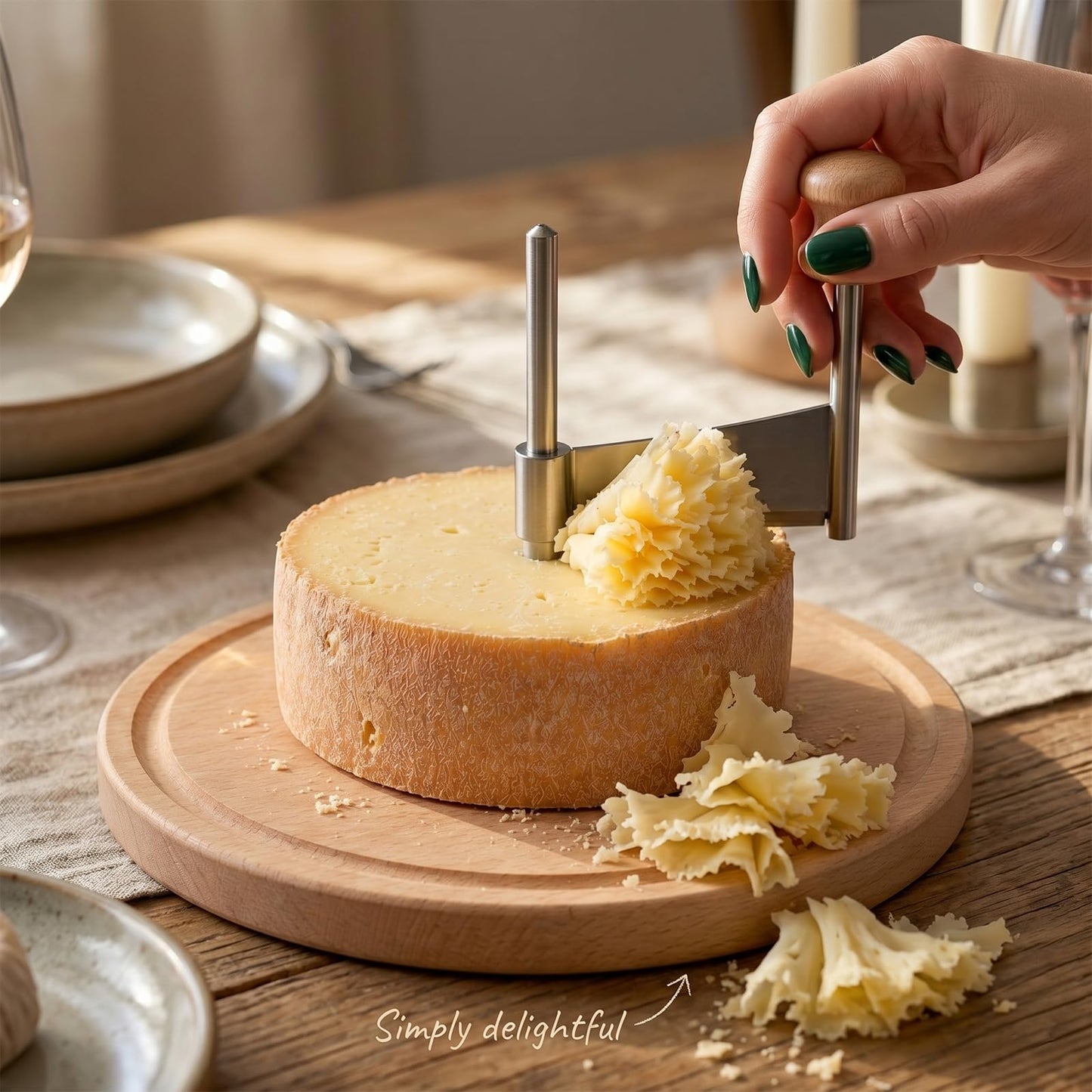 RWIXR Girolle Cheese Curler Wheel – For Tête de Moine, Chocolate & Butter Curls | Sharp Blade, Solid Wood Base | Perfect for Home Entertaining & Gifting