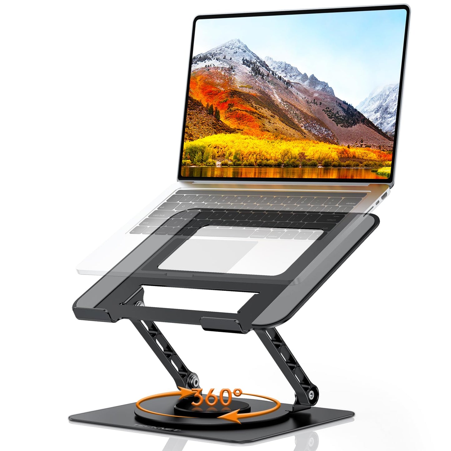 TECKNET Laptop Stand for Desk - 360° Rotating Base, Ergonomic Foldable Computer Stand for Laptop Riser, Height Adjustable, Compatible with MacBook Pro, Dell XPS, HP, and All Laptops 10-17" (Black)