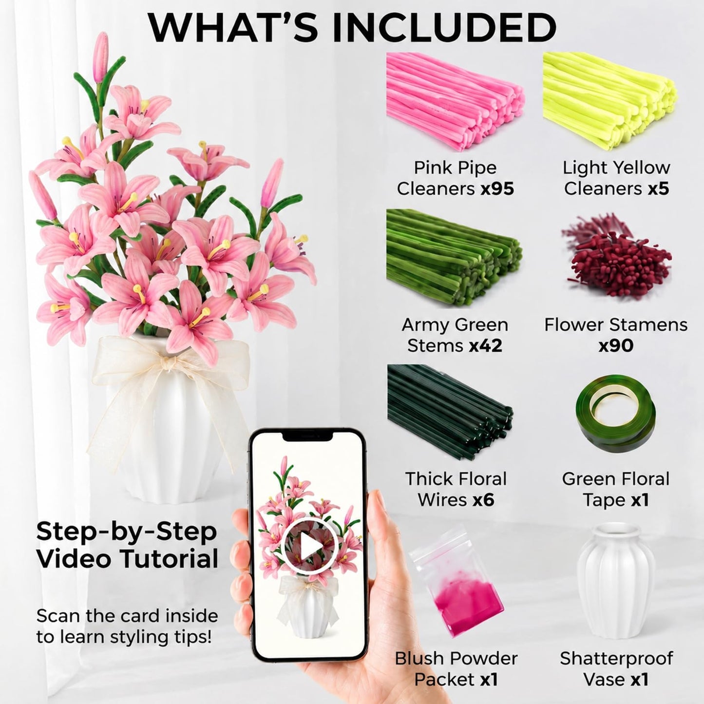 AlniuLefe Pipe Cleaner Flower Crafts Kit (Lily)