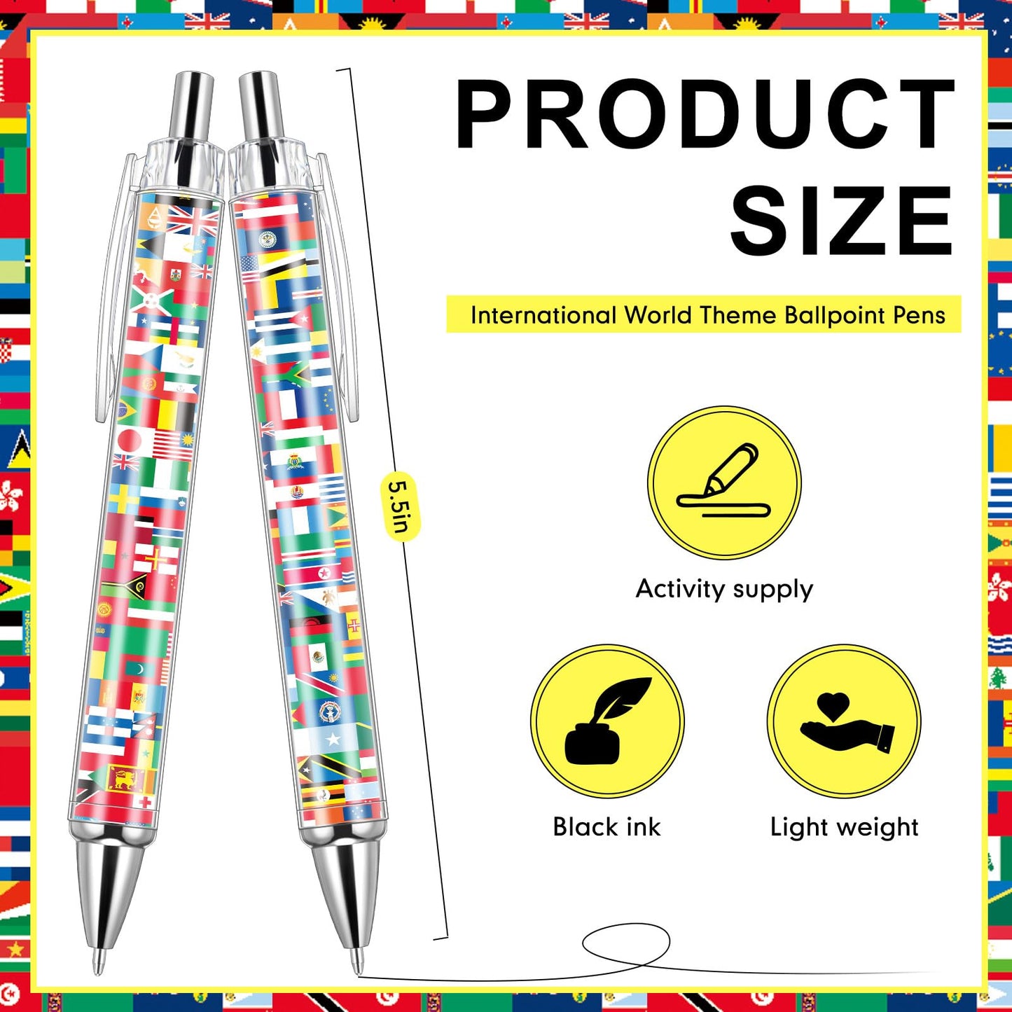 Janlaugh 50 Pcs 2026 Soccer International Flag Pens Around The World Party Favors Multicultural Country Flags Ballpoint Pens Bulk Gifts for Students School Classroom Employees Coworkers Team Staff