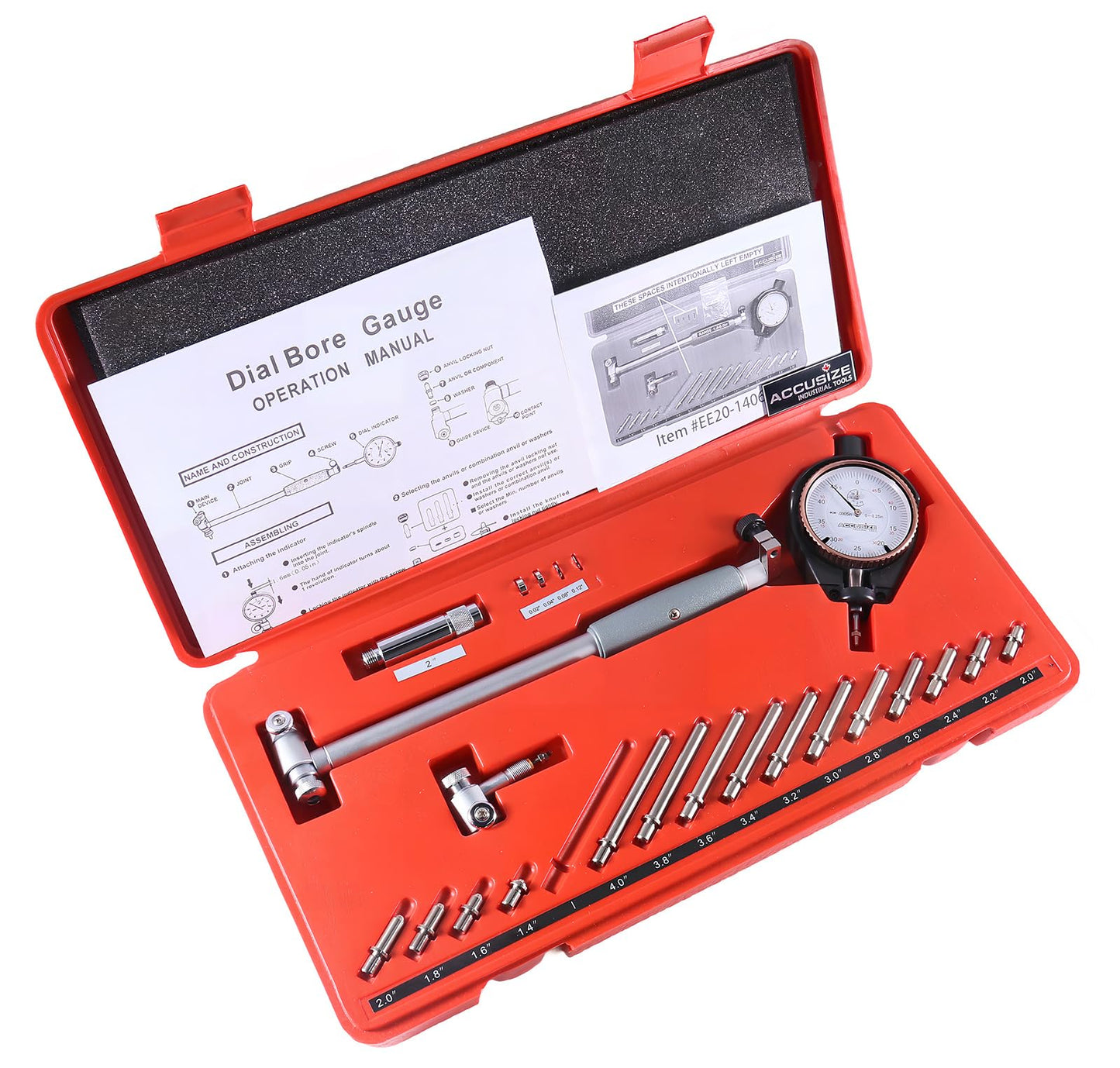 Accusize Industrial Tools Dial Bore Gauge Set, 1.4-6 inch Measuring Range, 0.0005'' Graduation Interval, Ee20-1406