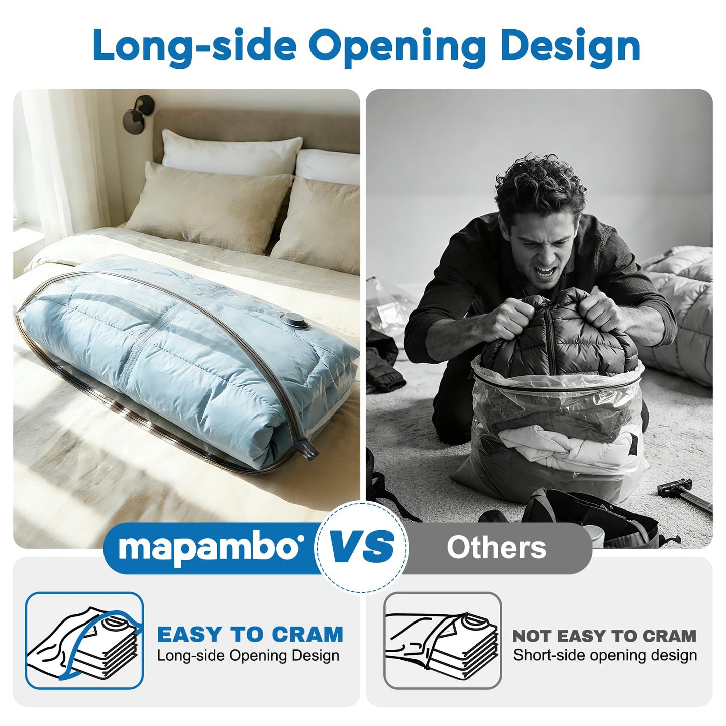 Mapambo Travel Vacuum Bags with -60000Pa LED Electric Pump, 12 Pack Vacuum Seal Bags for Clothing Travel in 3 Combo sizes, 123456