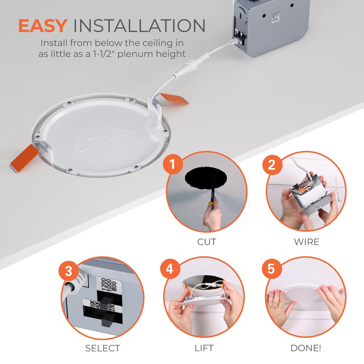 HALO HLB Recessed Lighting 6 Inch LED Canless, Dimmable w/Selectable Lumens and Color Temperatures 4-Pack- HLB6LSFS5-4PK