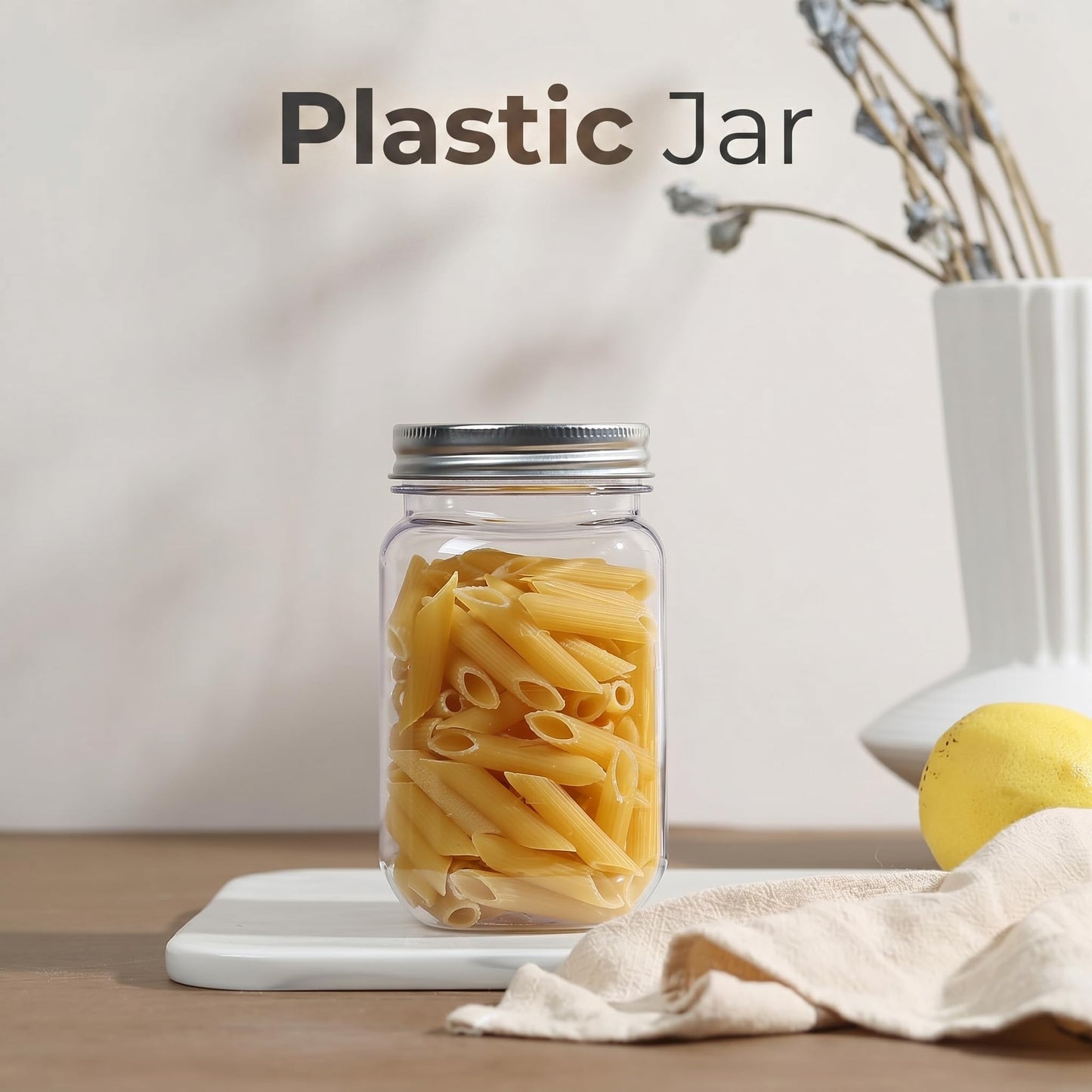 novelinks 16 oz Clear Plastic Jars with Lids, Refillable 16oz Mason Jars with Lids & Storage Containers for Kitchen & Household Use (24 Pack,Silver)