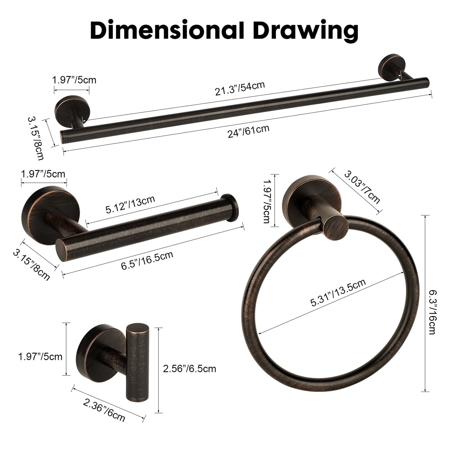 Ntipox Oil Rubbed Bronze Bathroom Hardware Accessories Set 5 Piece, Stainless Steel Towel Bar Set 24 Inch,Toilet Paper Holder,Towel Ring Holder,Towel Rack Set,Brushed Bronze Bathroom Accessories Kit