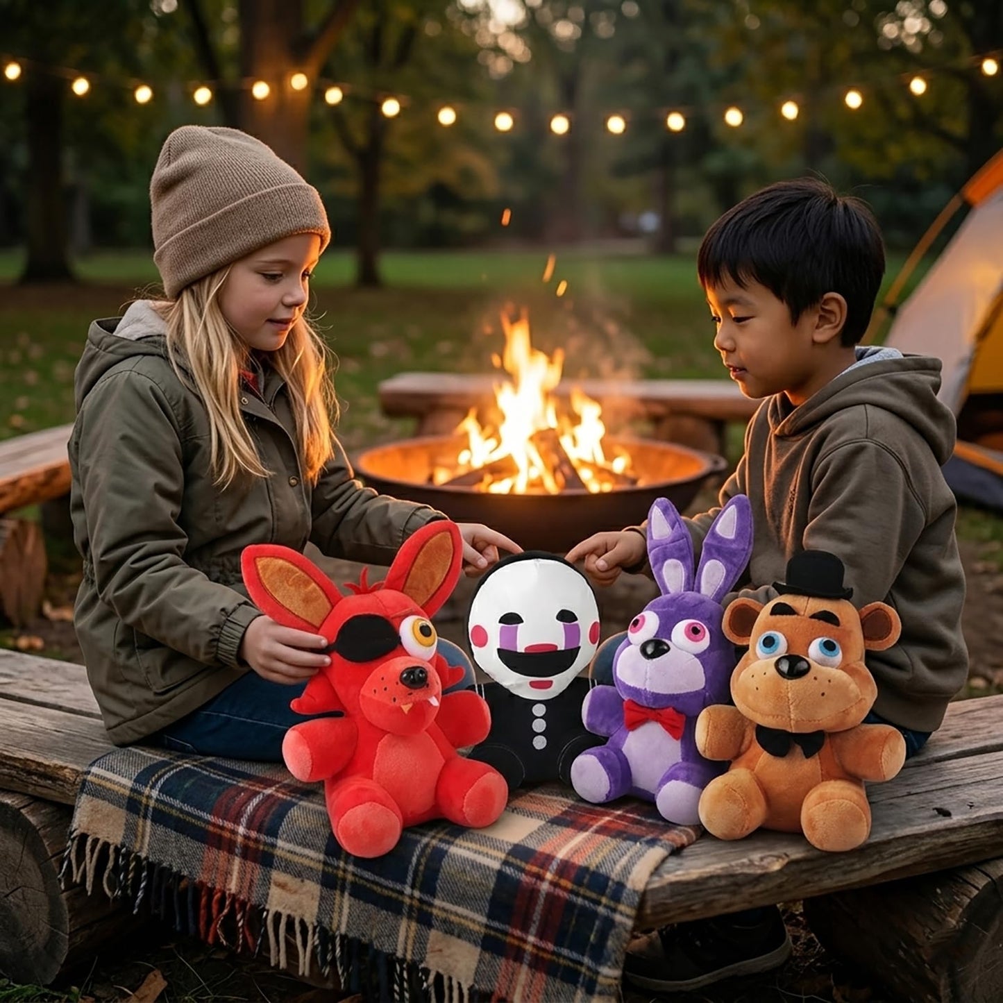 PLIIMONA 4PCS Horror Animal Plush Toys Set, 11 Inch Creepy Cartoon Stuffed Animals, Soft Plush Doll Figures for Fans, Collectible Display Toys, Gift Idea (Yellow Bear)