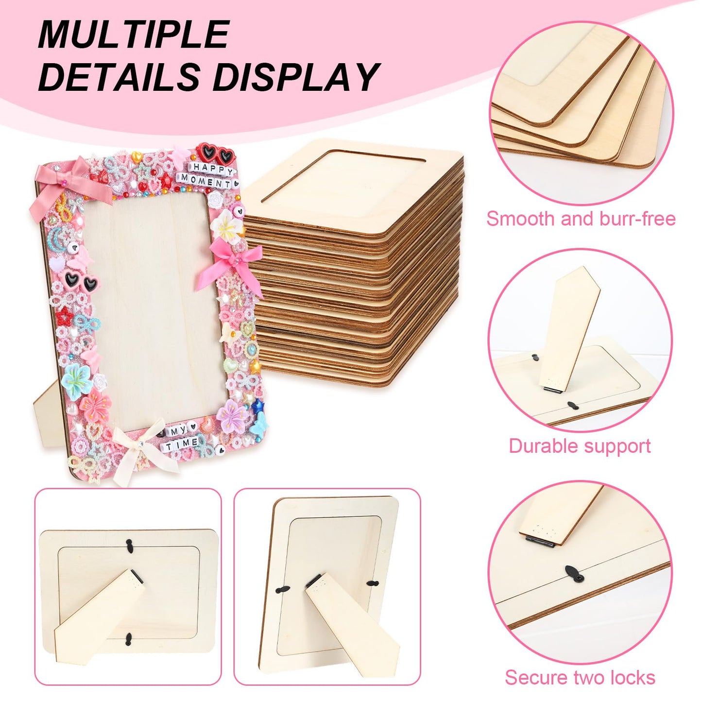 Suncalla DIY Wooden Picture Frames Craft Kit 4 x 6 Inch Wooden Picture Frames with Acrylic Pens Beads Mini Charms Gem Stickers Glitter for Christmas Crafts DIY Birthday Wedding(10 Pcs,Classic)