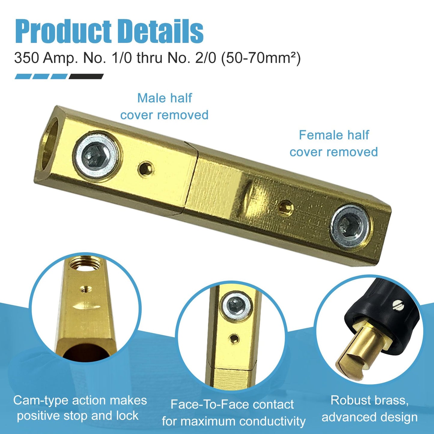 2 Pack LC-40 Welding Leads Quick Connector, Welding Cable Connectors, Male & Female Welding Connectors for Welding Machine Accessories, 1/0 and 2/0 Welding Cable Size Capacity, 350 Amp Max Rating
