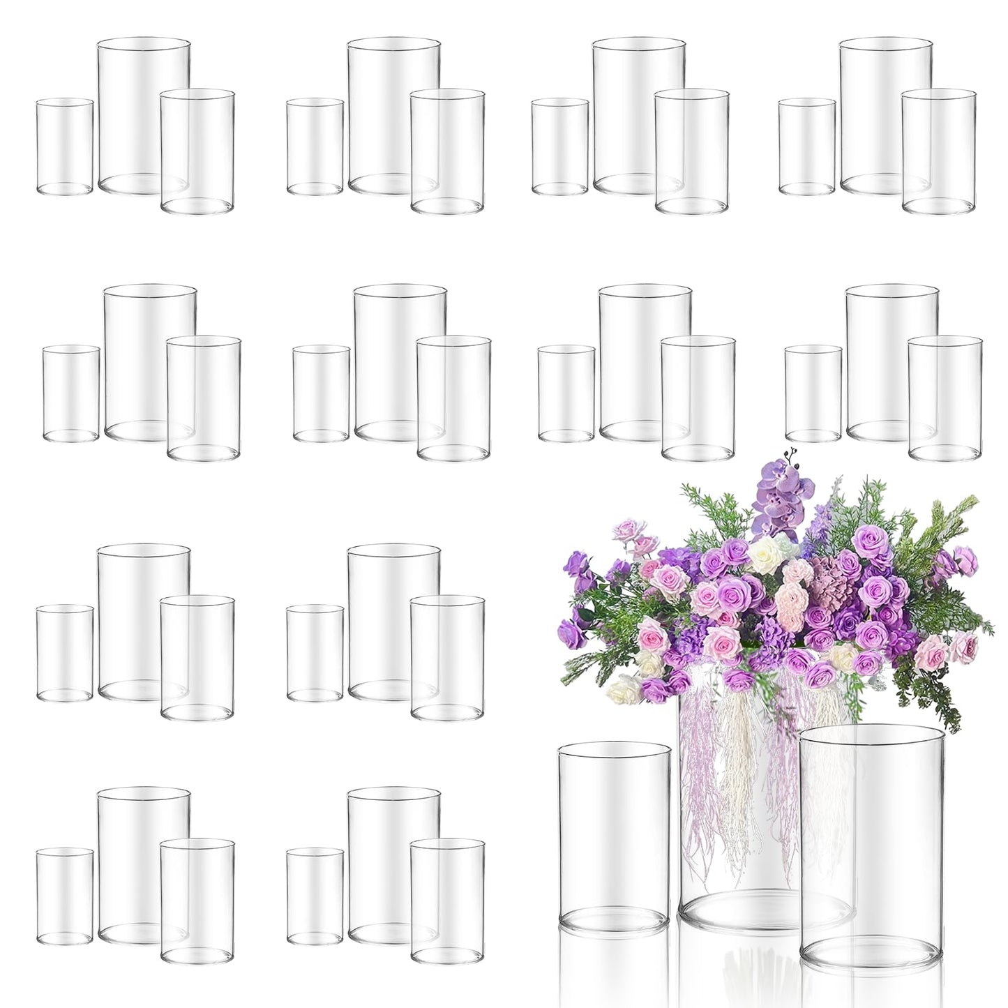 36pcs Glass Vase Cylinder for Centerpieces Small Flower Glass Clear Home Decor Centerpiece Table Flower Vase Decorations for Wedding＆Holiday 4,4.7,6Inch Tall