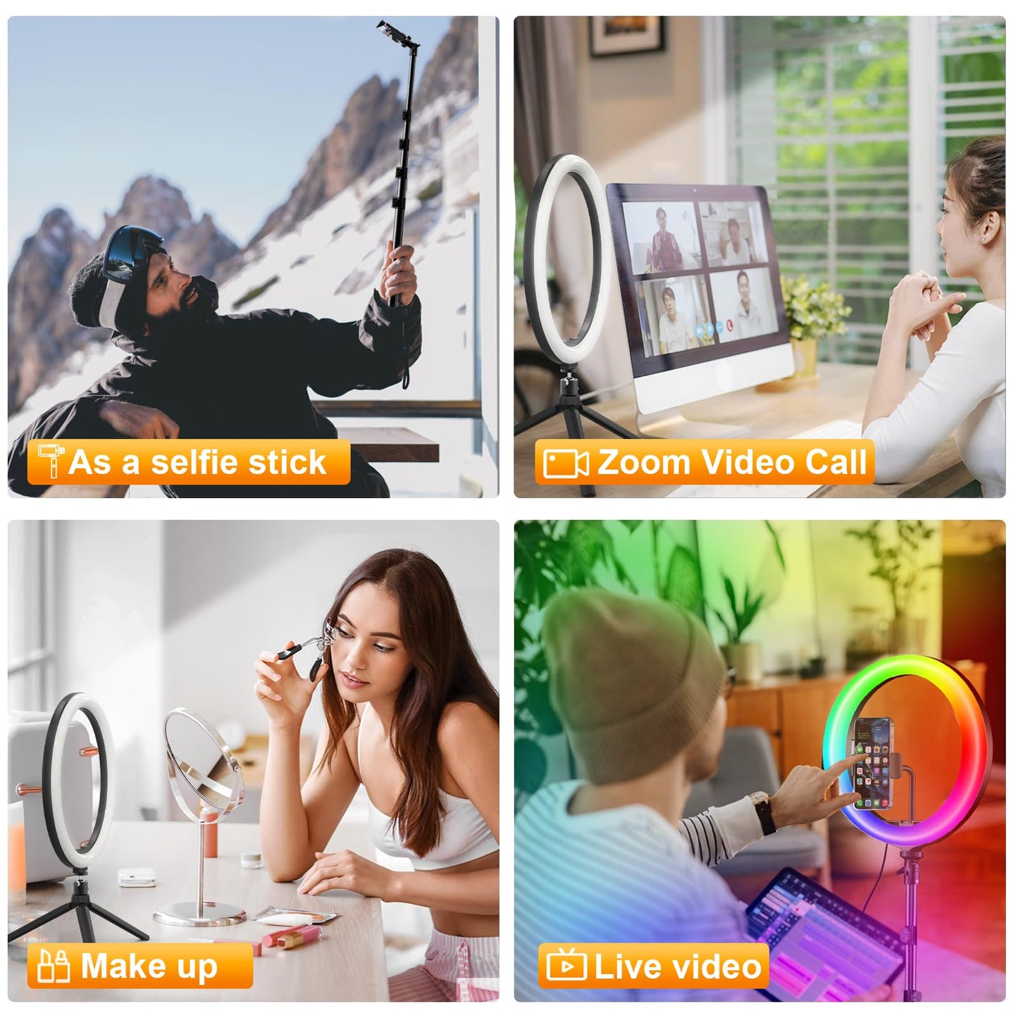 PEYOU 12" Selfie Ring Light with 73" Extendable Tripod Stand with 【Desk Ring Light 】 38 Color Modes, Upgrade 3 in 1 Dimmable Adjustable Speed Ring Light for Makeup/Live Stream/Photograph