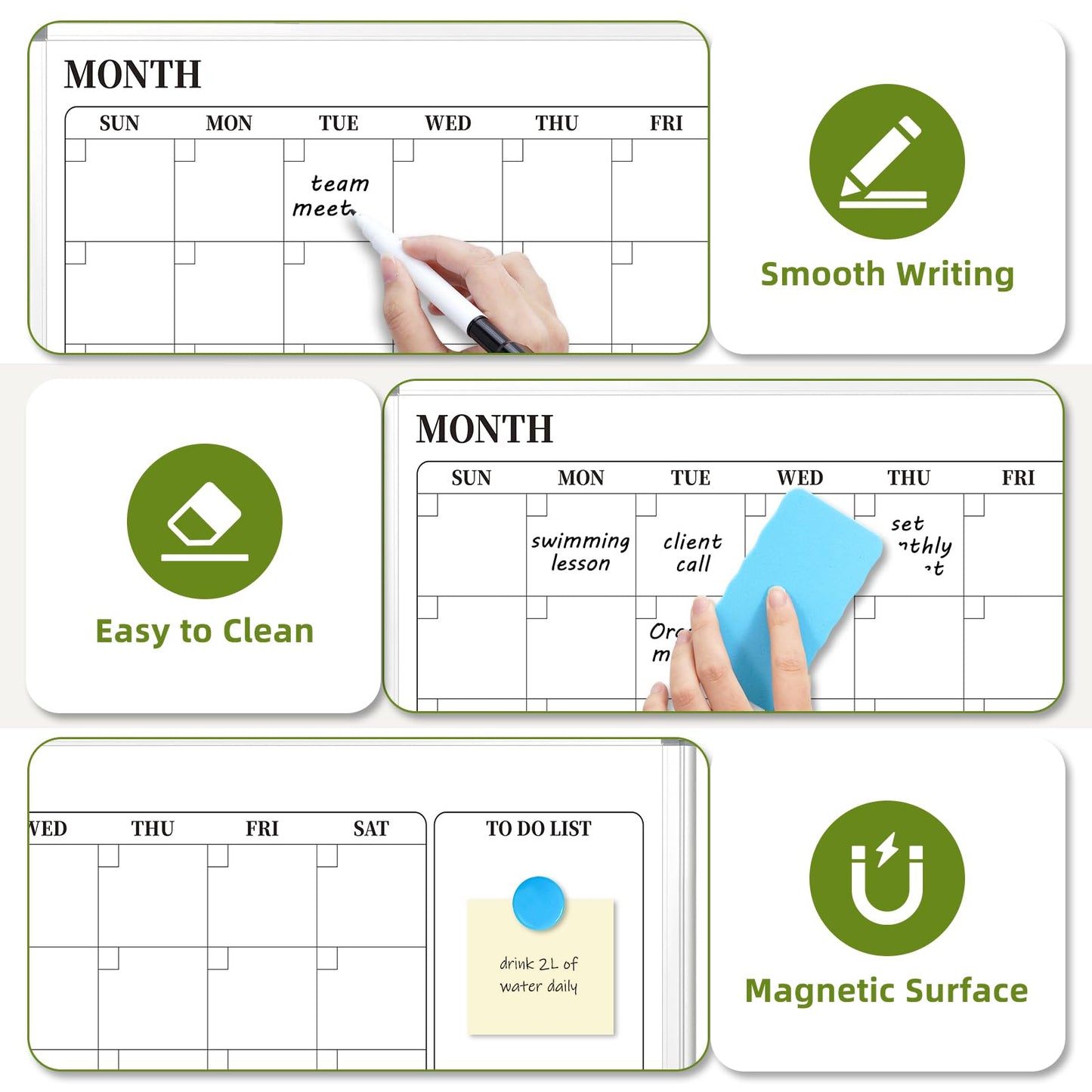 DOLLAR BOSS Dry Erase Calendar for Wall, 24''x 18'' Magnetic Whiteboard Monthly Planner, Double-Sided Aluminum Framed Schedule Board for Office, Home, School