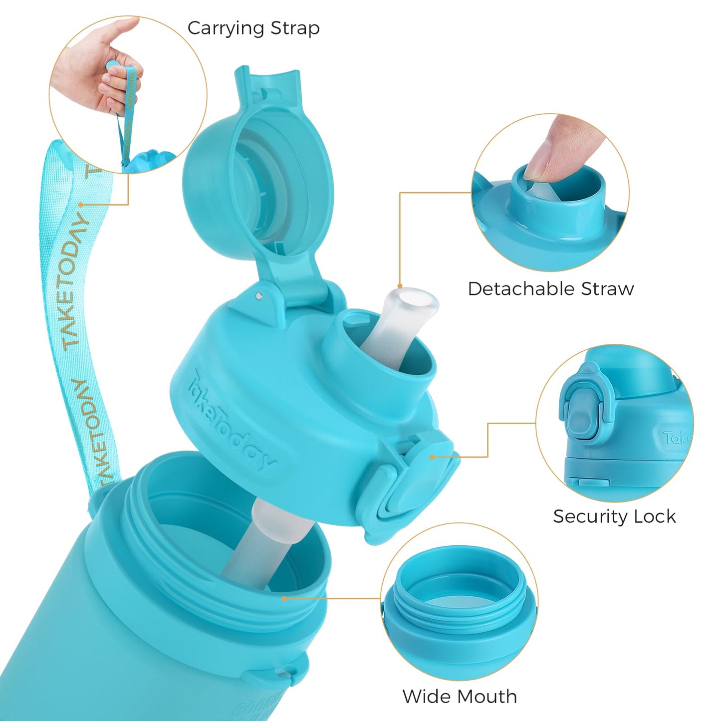 TakeToday Collapsible Water Bottles 21oz (2 pack), Foldable Platinum Silicone Travel Water Bottle with Straw & Carry Strap, Leak-Resistant Screw Lid, Wide Mouth, BPA-Free for Hiking, Flights