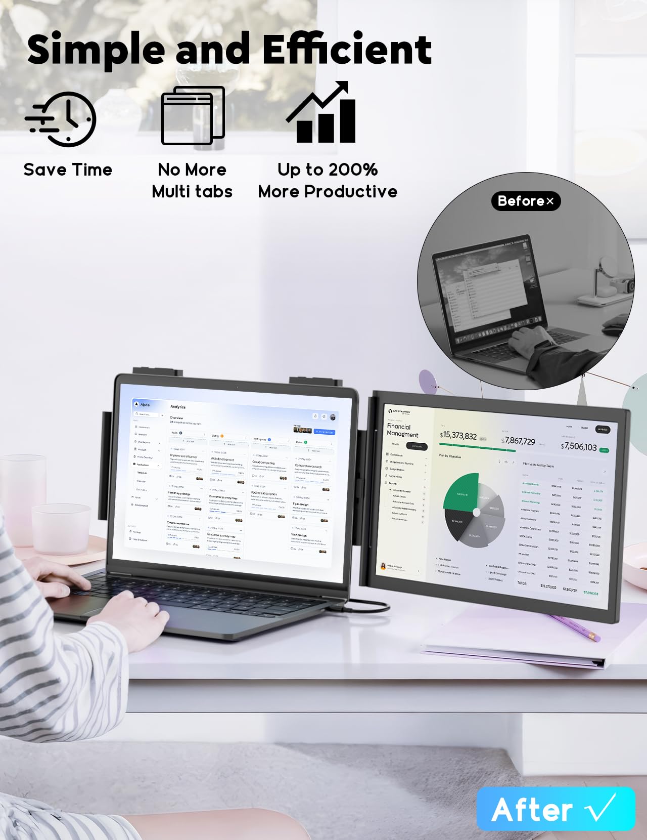 Laptop Screen Extender,14" FHD 1080P IPS Dual Screen,Attachment Screen Extended Extra Screen, Portable Monitor for Laptops 14-16" with USB-C/HDMI Port, Plug n Play for Windows/Mac/Android/Switch/PS5