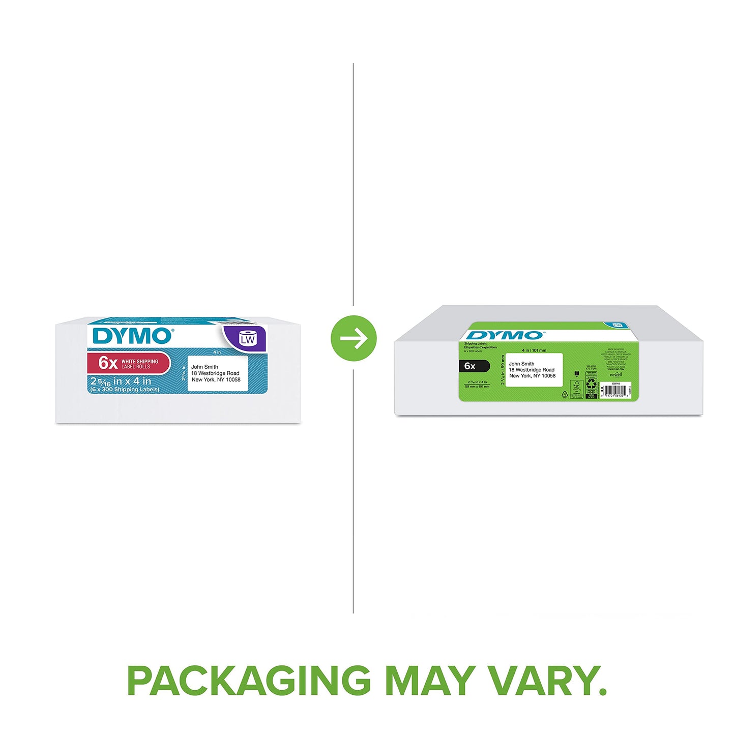 DYMO Authentic LW Large Shipping Labels DYMO Labels for LabelWriter Label Printers 2-5/16" x 4 Print Up to 6-Line Addresses 6 rolls of 300 (1800 Total)
