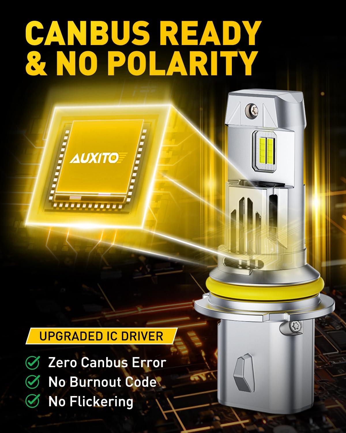 AUXITO Halogen Replacement for 9007/HB5 Bulbs, 33,000LM 900% Brightness 6500K Cool White, Canbus Ready, Wireless Plug and Play Fog Light Daytime Running Lights, Pack of 2