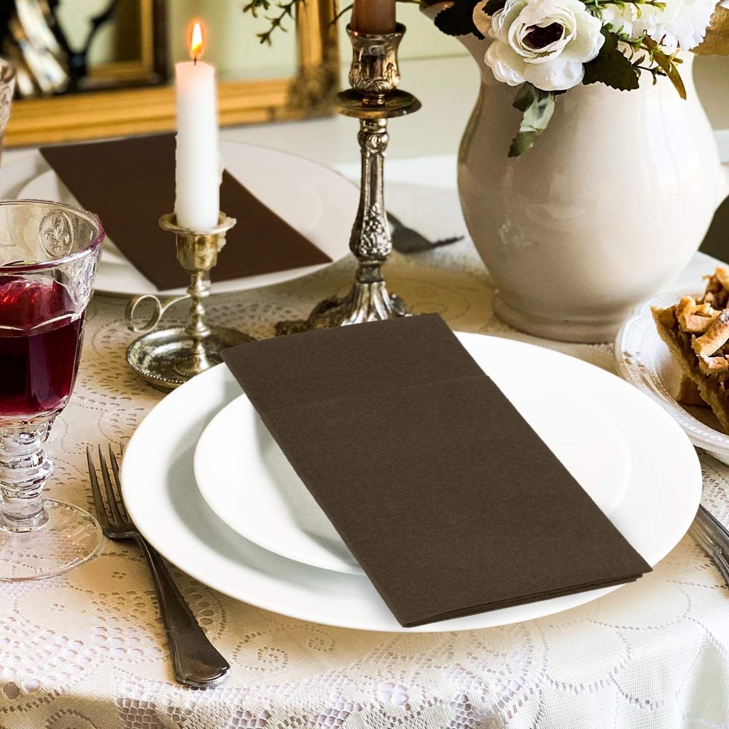 KAMMAK Napkins Disposable Coffee Cloth like Dinner Paper Napkins with Pocket 100 Pack Folded Luncheon Napkins Wedding Reception Bathroom Guest Hand Towel for Party Decoration, Kitchen,16.5 x 16.5 inch