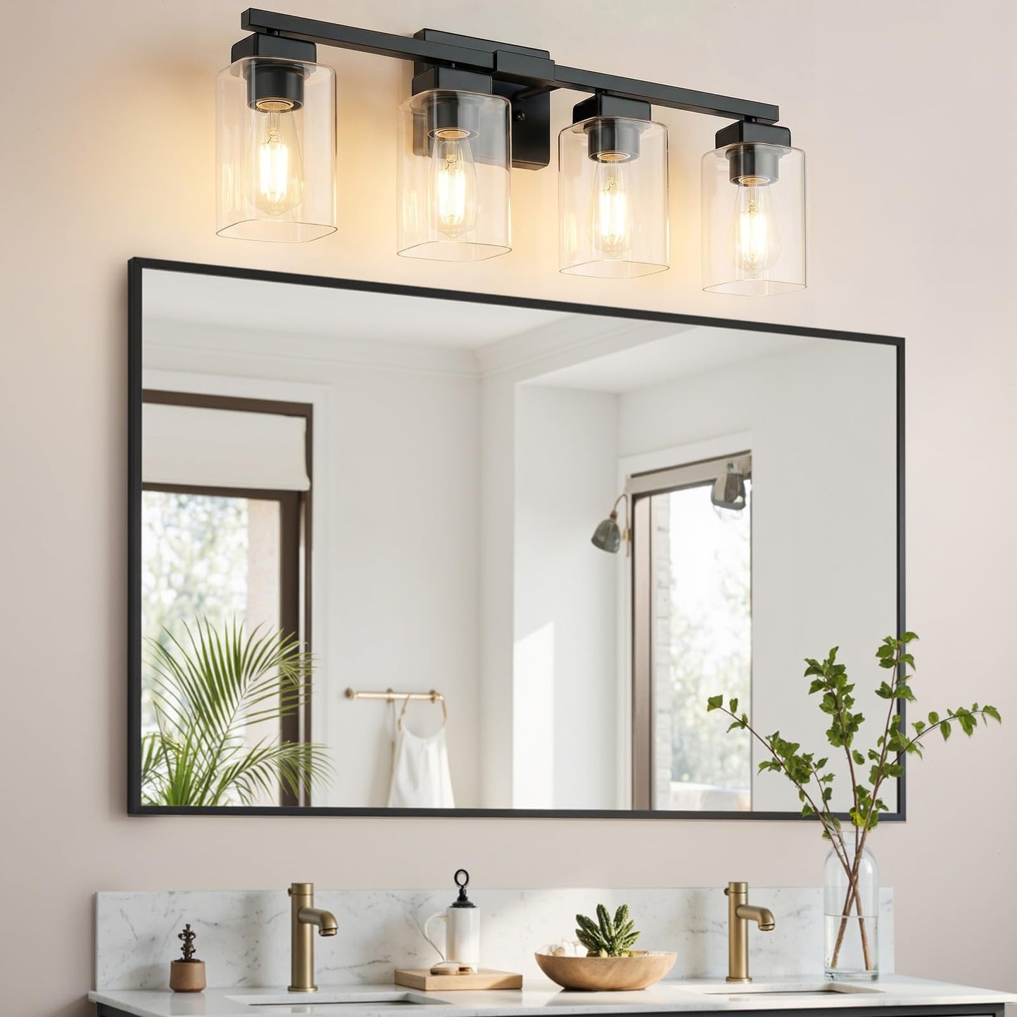 BesLowe 27" 4-Light Bathroom Light Fixture, Modern Black Bathroom Vanity Light, Bathroom Lighting Fixtures Over Mirror, Matte Black Wall Lamp, Wall Lights for Living Room Bedroom Hallway