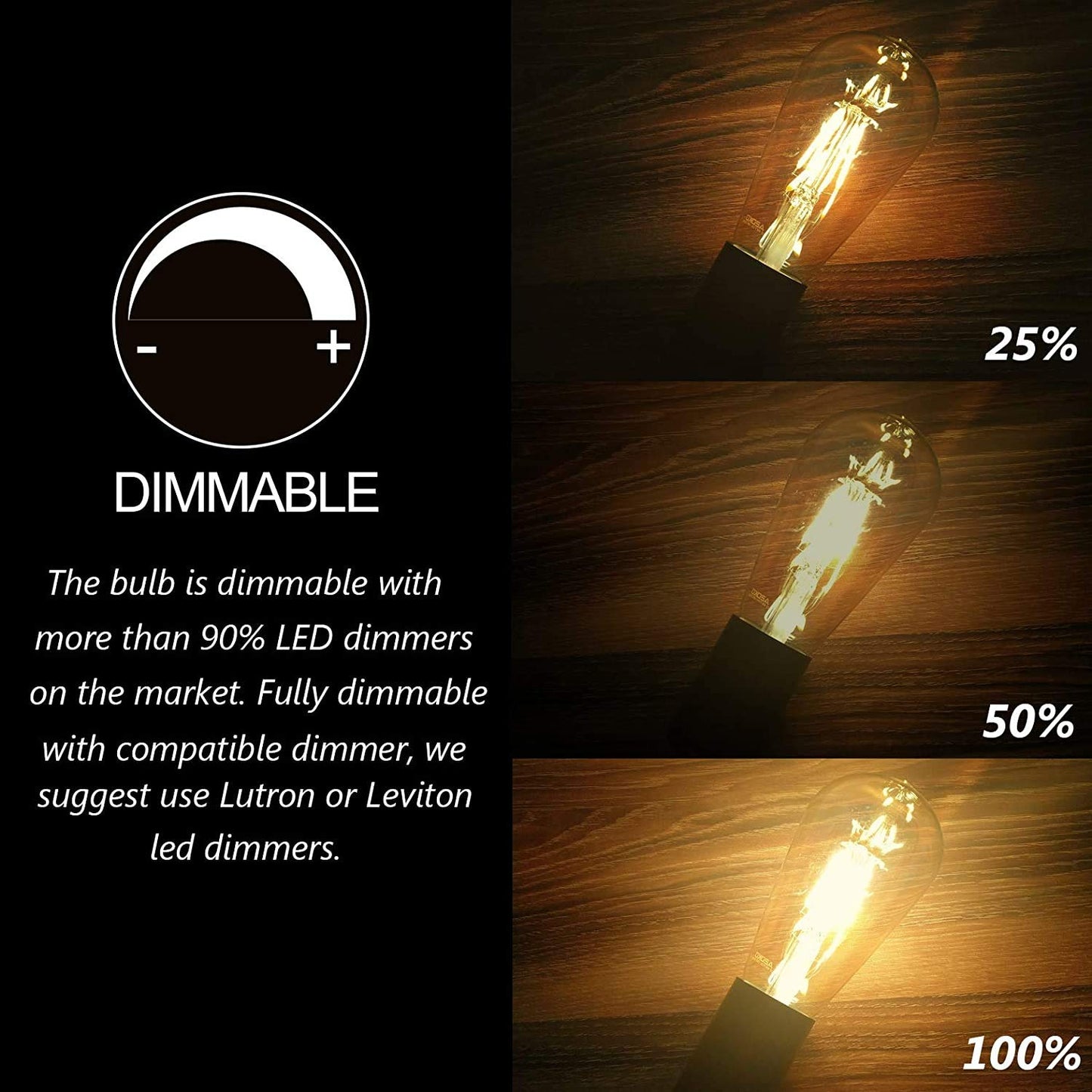 LED Dimmable Edison Light Bulbs 4W Vintage Light Bulb, 2200K-2400K Warm White (Amber Glass), Antique LED Edison Bulbs, Squarrel Cage Filament,ST64, E26 LED Bulb Base