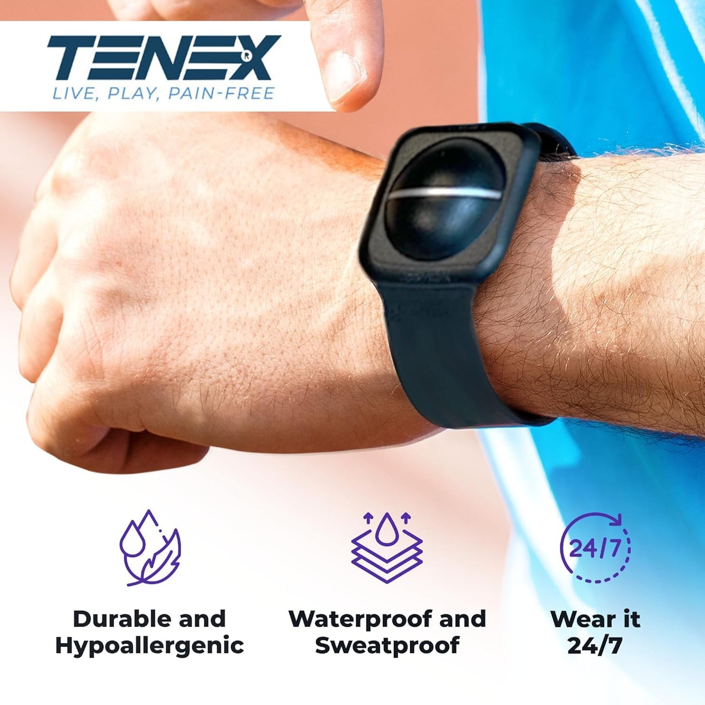 TENEX Ultra Tennis Elbow Brace, Wrist-worn Non-Compression Dampener Band, Supports Relief from Tennis, Pickleball, Golf, Repetitive Motion Tendonitis, Absorbs Shocks That Cause Pain in Men & Women