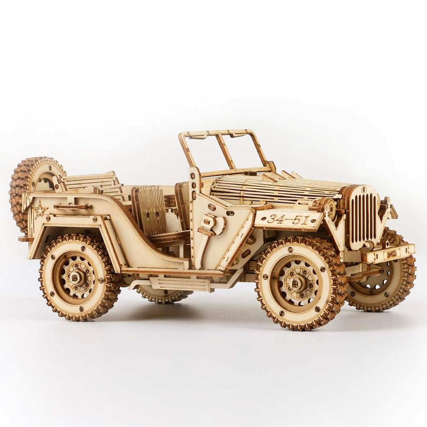 ROKR 3D Wooden Puzzle Scale Model Car -Self Building Vehicle Kits-Brain Teaser Toys- Birthday/Christmas Gift for Adults on (Army Jeep)