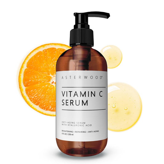 Asterwood Vitamin C Face Serum - with Hyaluronic Acid - Smoothing, Hydrating, Stimulates Collagen Production - Fragrance-Free - 8 Fl Oz