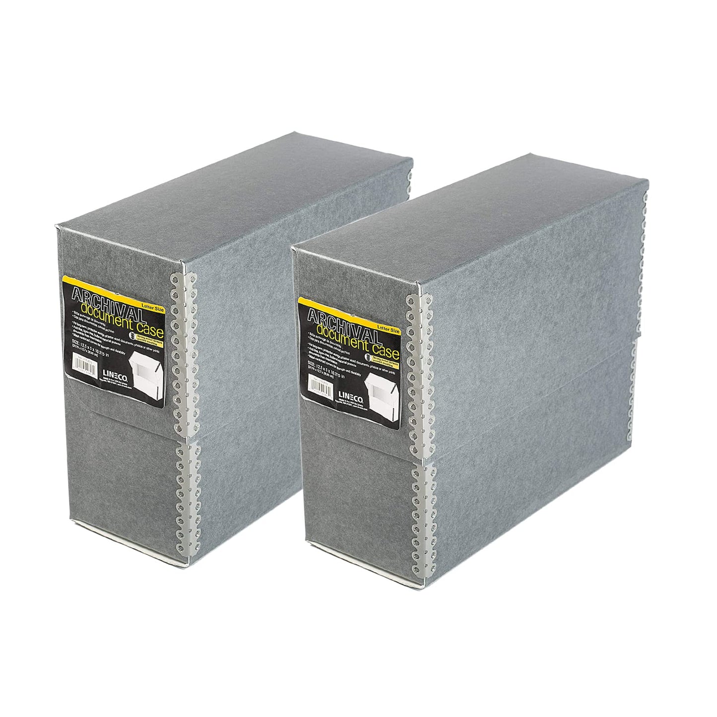 Lineco Archival Document Storage Box with Metal Edge, Acid-Free Gray Boxboard, Organize and Store Files, Prints, Photos, Letter-Sized Case 12.5" x 10.5" x 5" Wide, Pack of 2