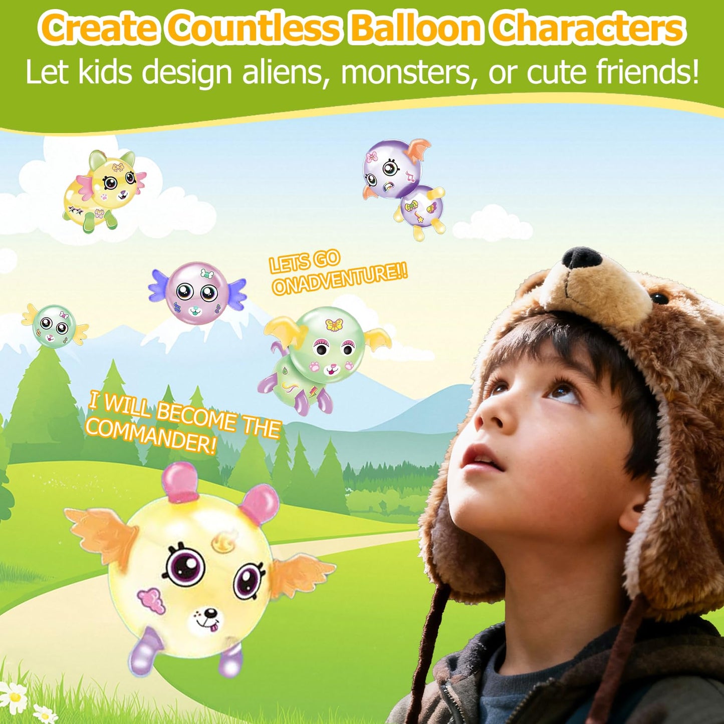 Magic Toy Gifts for Kids | Bear Pump Balloon Craft Set with 60 Pieces, Creative DIY Art Toy for Children Aged 3+, Funny Birthday and Holiday Party Supplies for Girls and