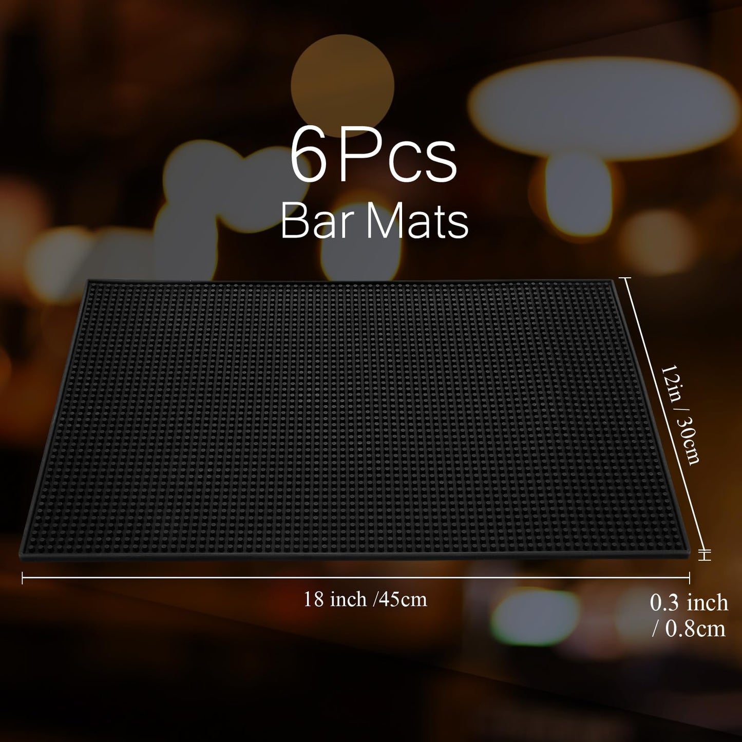 Tioncy 6 Pcs Bar Mat for Countertop 18 x 12 Inch Non Slip Cocktail Rubber Coffee Bar Service Mat for Bartending Hot Dishes Restaurants Barbershop Clippers Hot Pads, Black