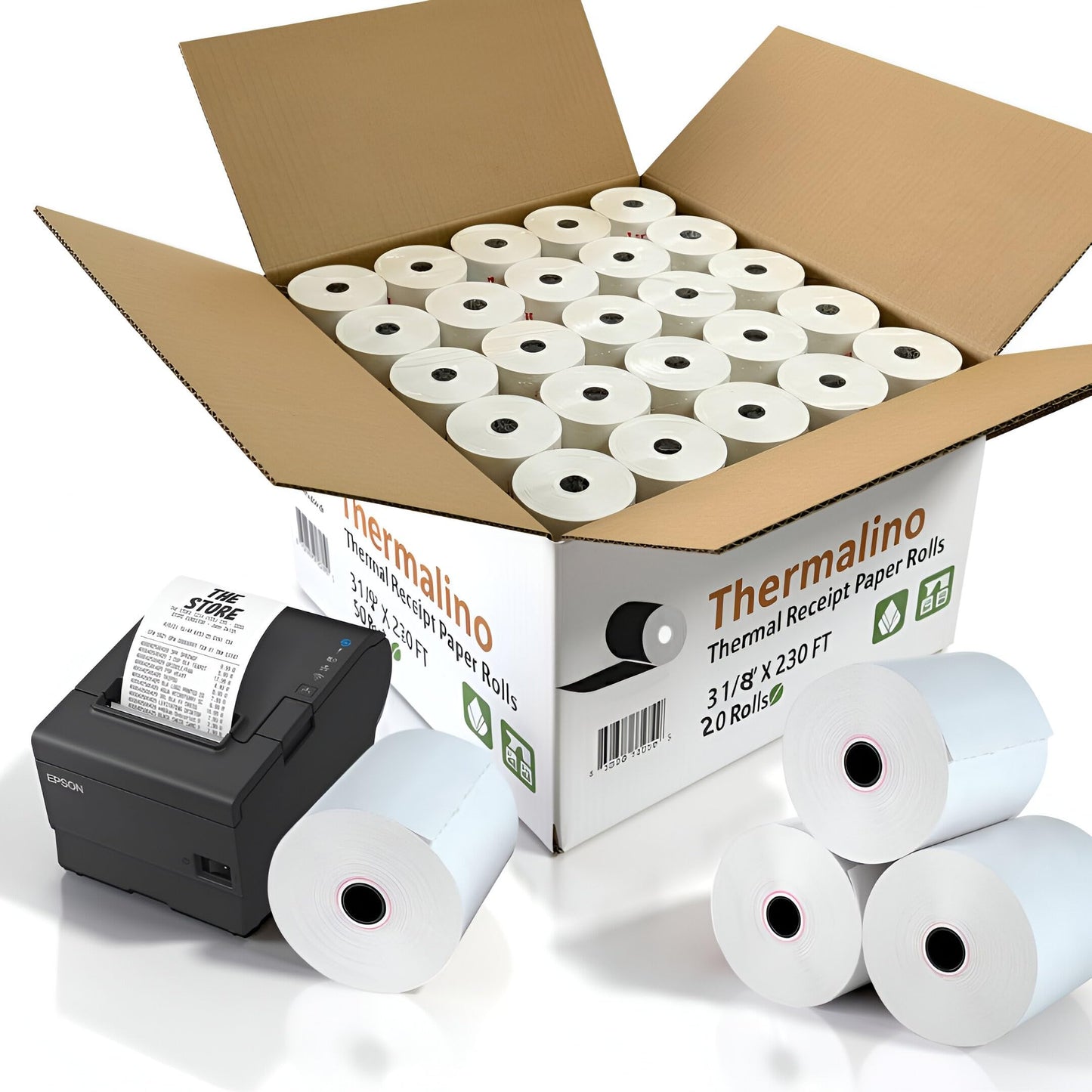 (20-ROLLS) 3-1/8" x 230ft Thermal Receipt Paper Rolls - BPA-Free POS system Thermal Printer Paper, Cash Registers | 80mm Credit Card Terminals | (Fits Clover station, Epson, Star TSP100III, Munbyn)