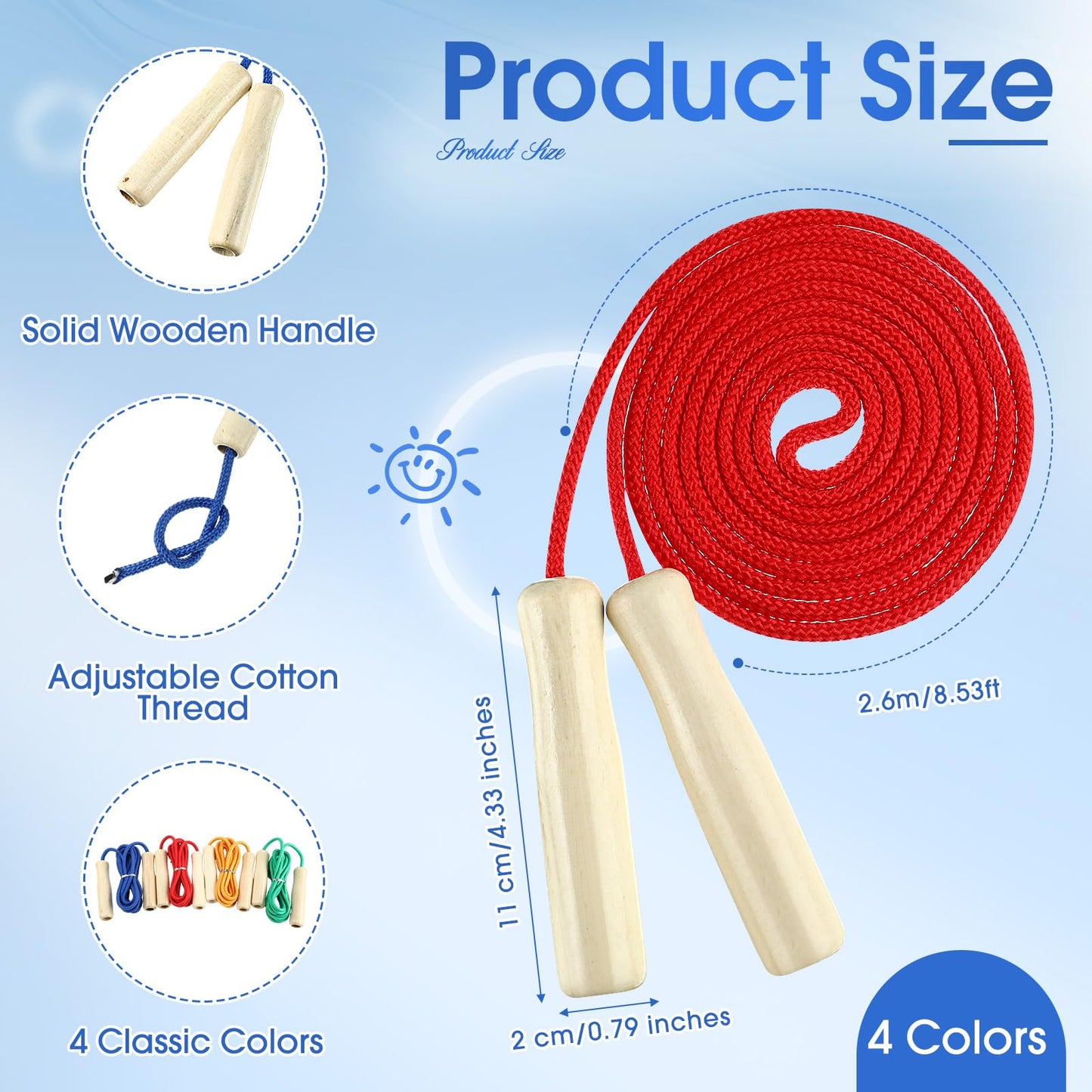 Sonwyoung 30 Pack 8.53 Ft Jump Ropes for Kids Adults Adjustable Cotton Skipping Rope with Wooden Handle for Multiplayer Double Dutch Jump Rope Exercise Outdoor Fun School Sport Game Gift