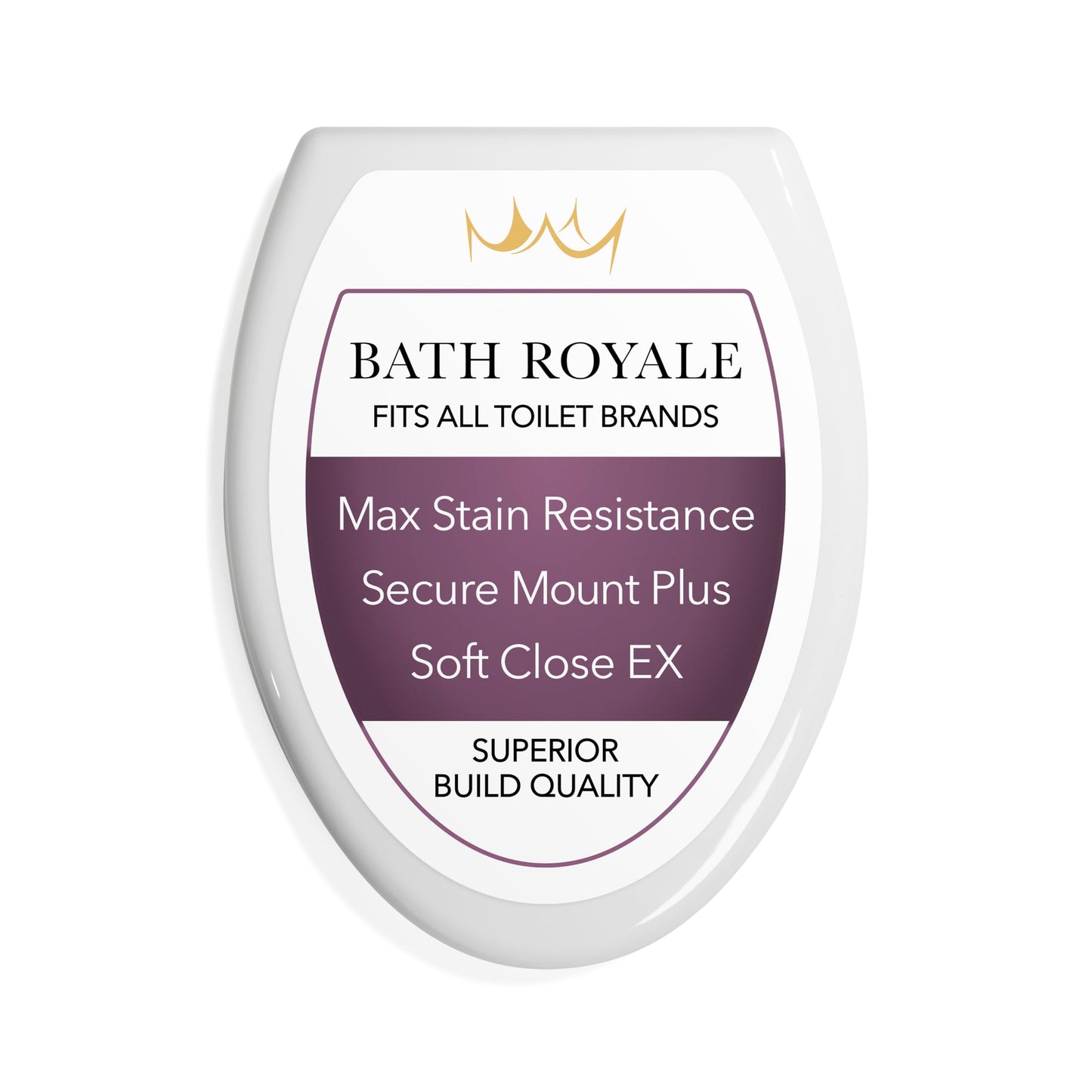 Bath Royale Slow Close Toilet Seat BR501-00 White Elongated, Stain-Resistant and Easy to Keep Clean, Heavy Duty Fits All Toilet Brands, Executive Series