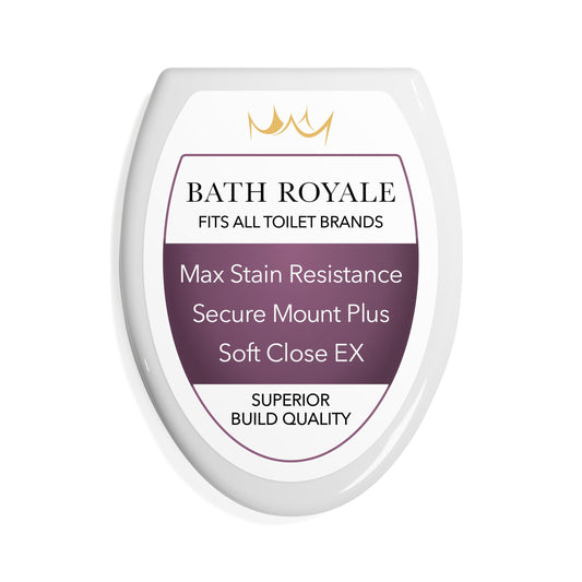 Bath Royale Slow Close Toilet Seat BR501-00 White Elongated, Stain-Resistant and Easy to Keep Clean, Heavy Duty Fits All Toilet Brands, Executive Series